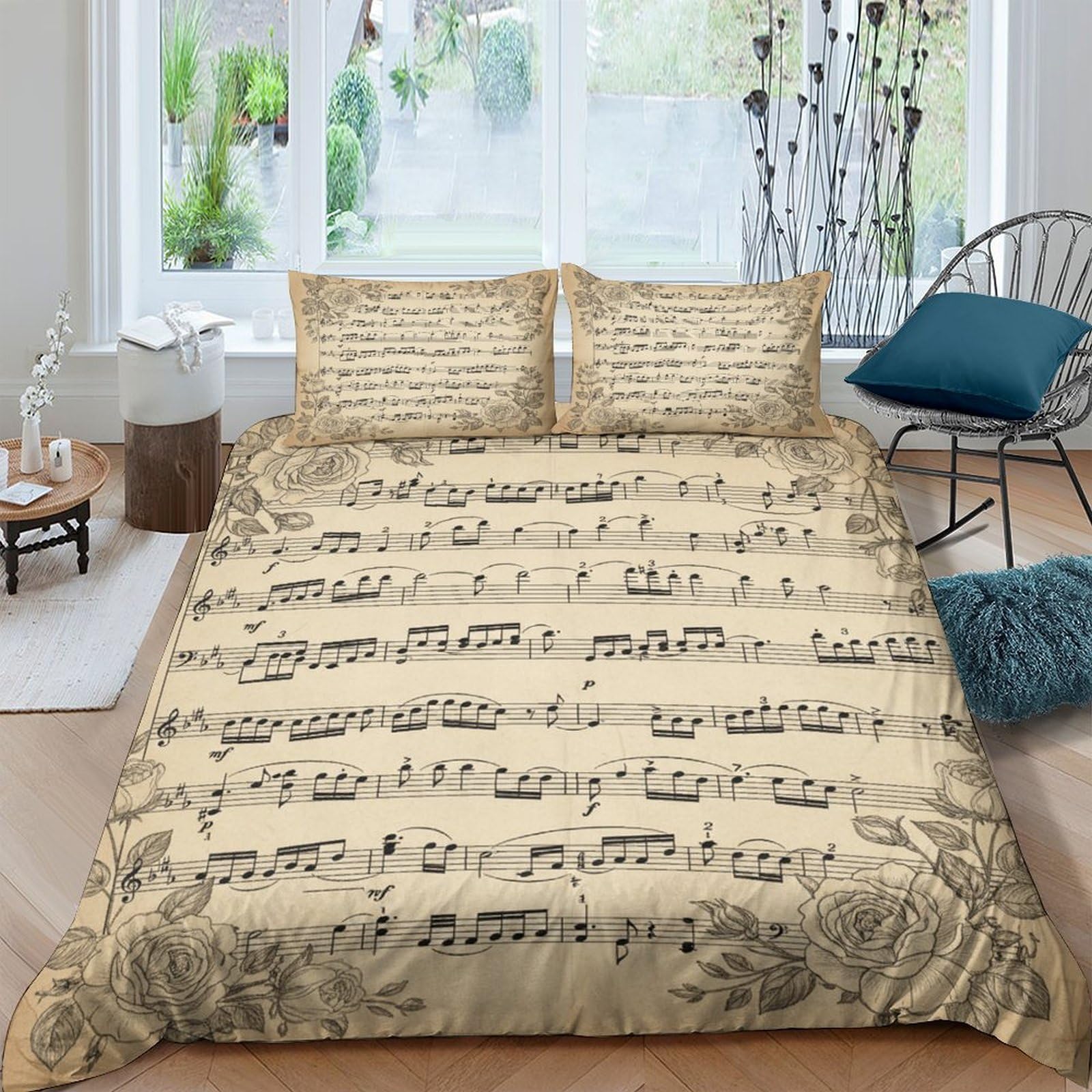 Ctjqhvkz Style-1 3D Printed Vintage Music Sheet Fitted Sheet Microfiber Soft Breathable Note Pattern Mattress Cover For Bedroom Decor Single（135X200cm）