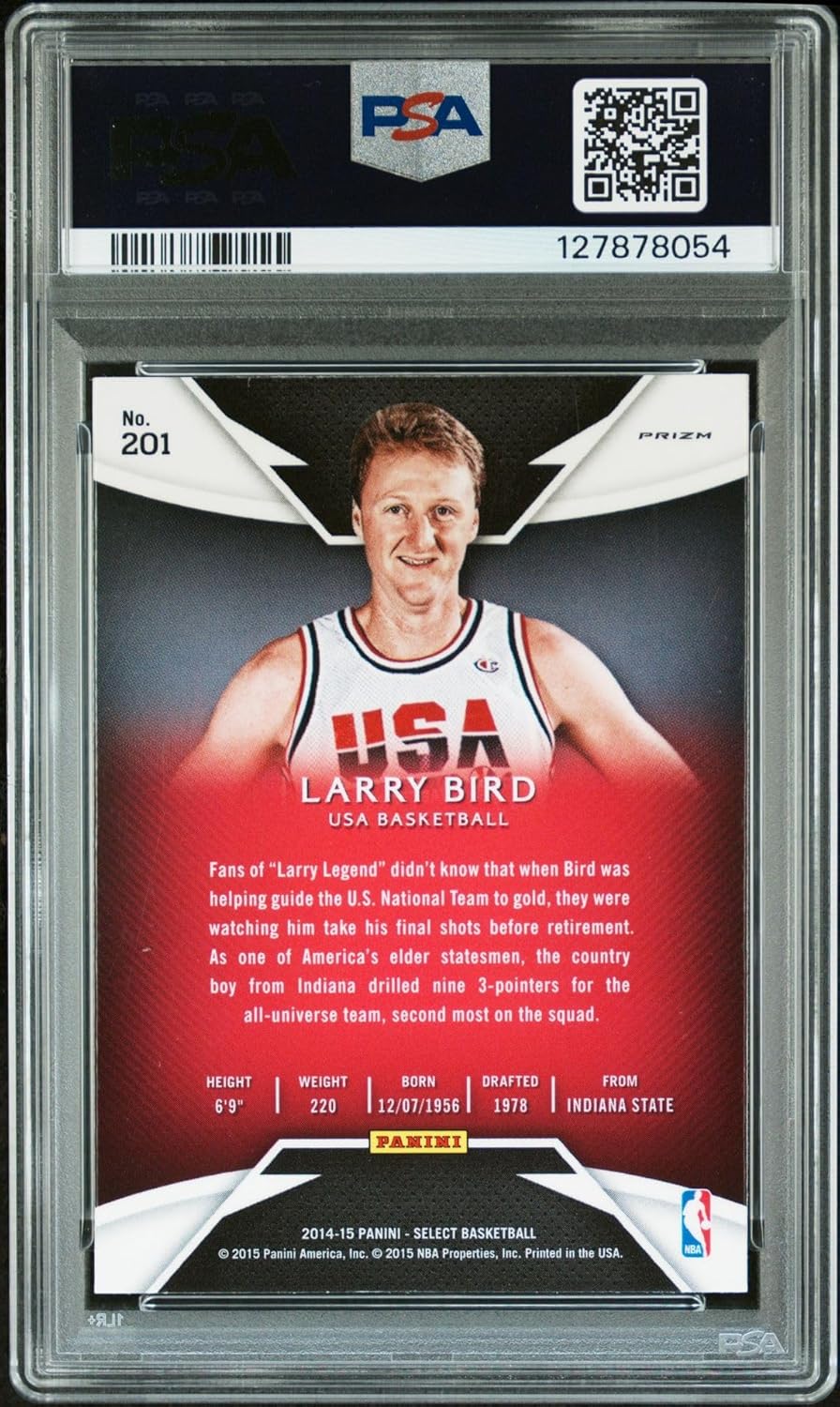 Larry Bird 2014 Panini Select Blue Silver Prizm Signed Basketball Card #201 Graded PSA 9 Auto 9 Cert #127878054