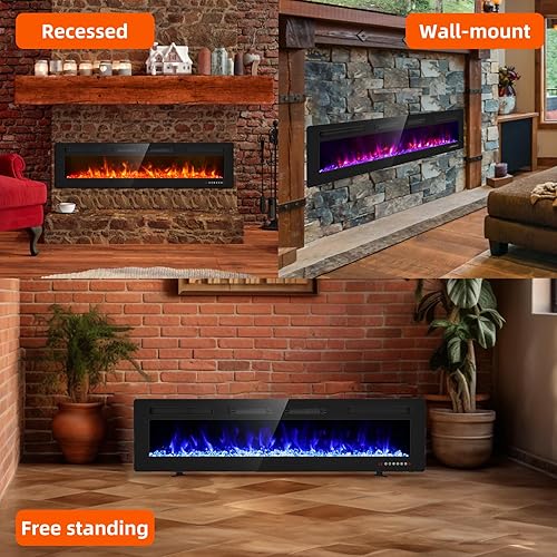 Miniatura 6 de Zionheat Chimenea eléctrica de pared de 72 pulgadas para sala de estar, chimenea independienteinsertosmontado en la pared con control remoto,