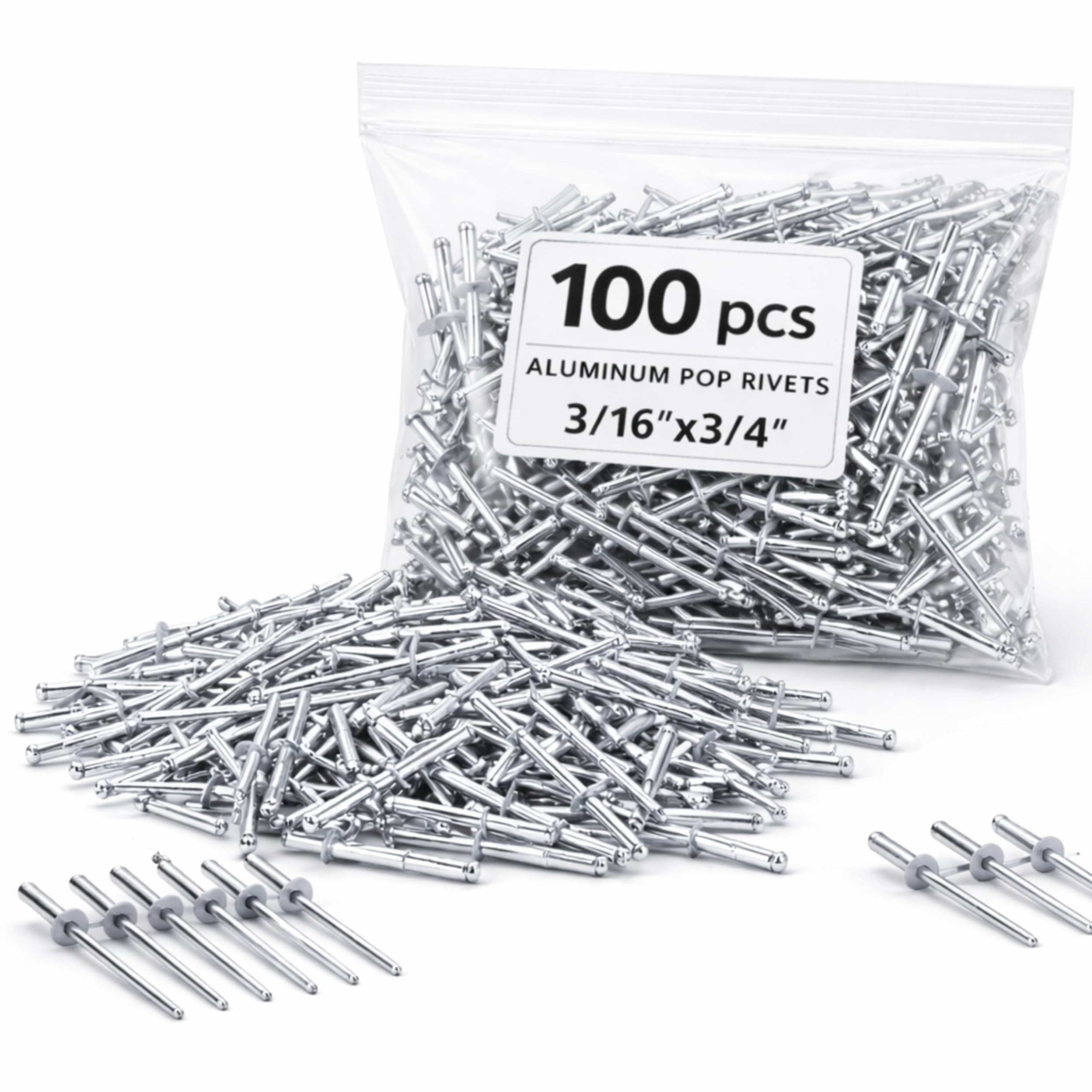 100PCS Large Flange Aluminum Pop Rivets 3/16" X 3/4" Big Head Steel Mandrel Dome Body Blind Clenches Set for Sheet Steel Duct Work Aluminum Boat Clenches Long Pop Rivets