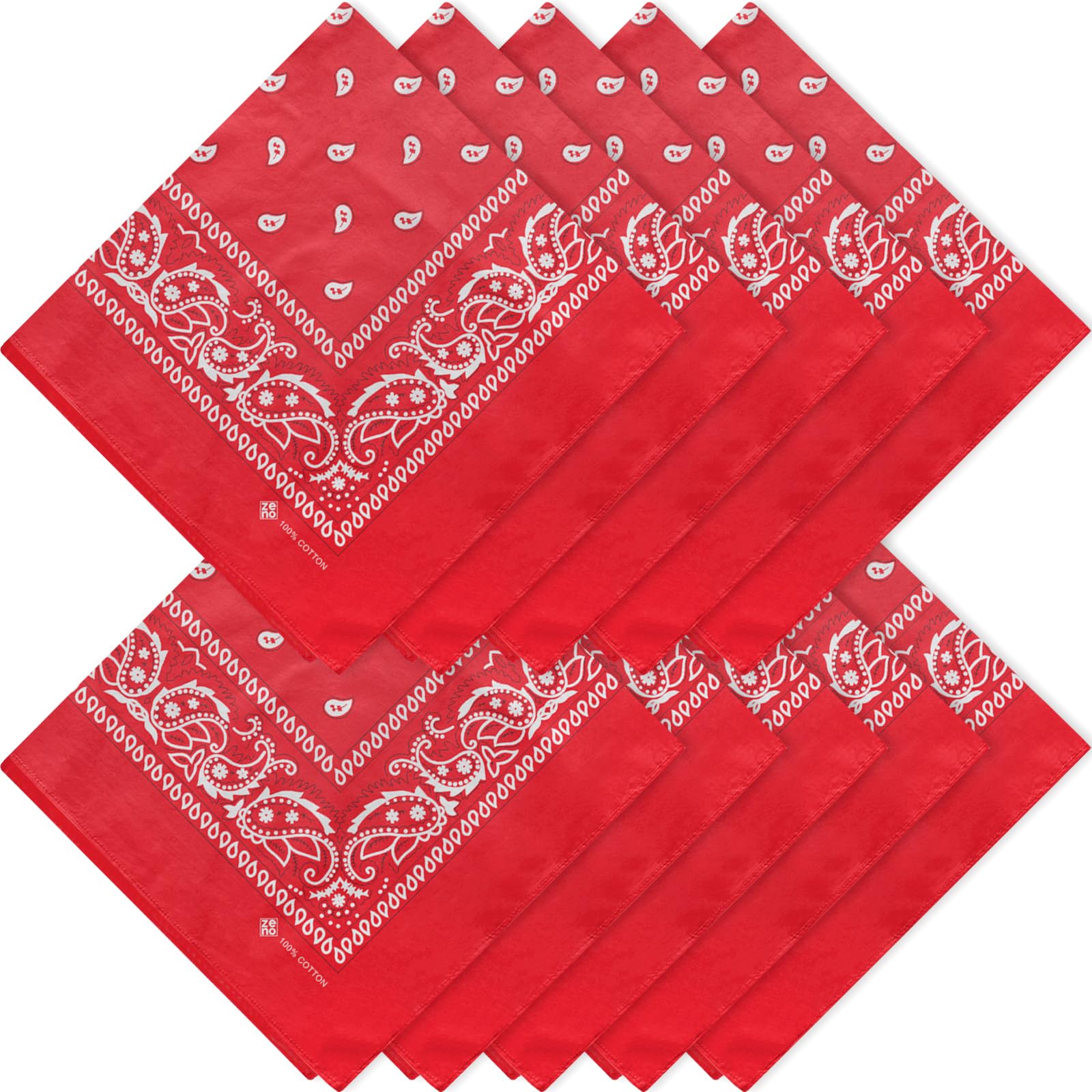 ZENO Czerwona bandana - 100% bawełna i włókna naturalne - Czerwony szalik niezawierający poliestru - Najwyższa jakość - Miękka, trwała i można prać w pralce - Męska bandana - Uniseks i dzieci - 10 szt