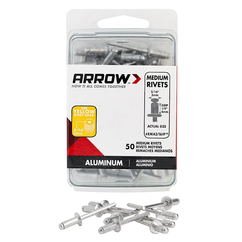 Rebites cegos de alumínio Arrow Fastener RMA3/16IP, 4,8 mm x 6,4 mm, cabeça abaulada, pacote com 50 unidades