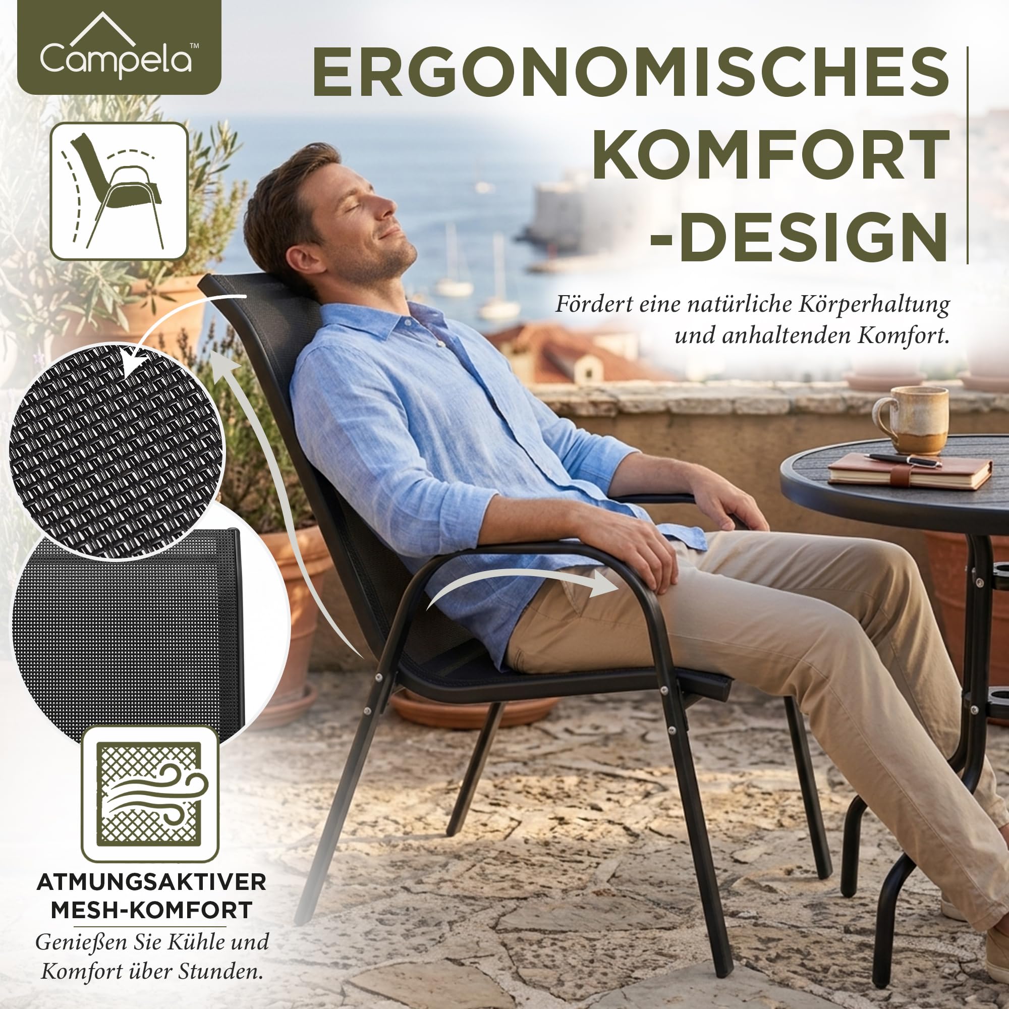 Balkonmöbel Set Für Kleinen Balkon Wetterfest – Gartenmöbel 3-teilig Aus Metall – Outdoor Sitzgruppe Mit Tisch Und 2 Stühlen – Balkonmöbel 2 Personen Für Terrasse