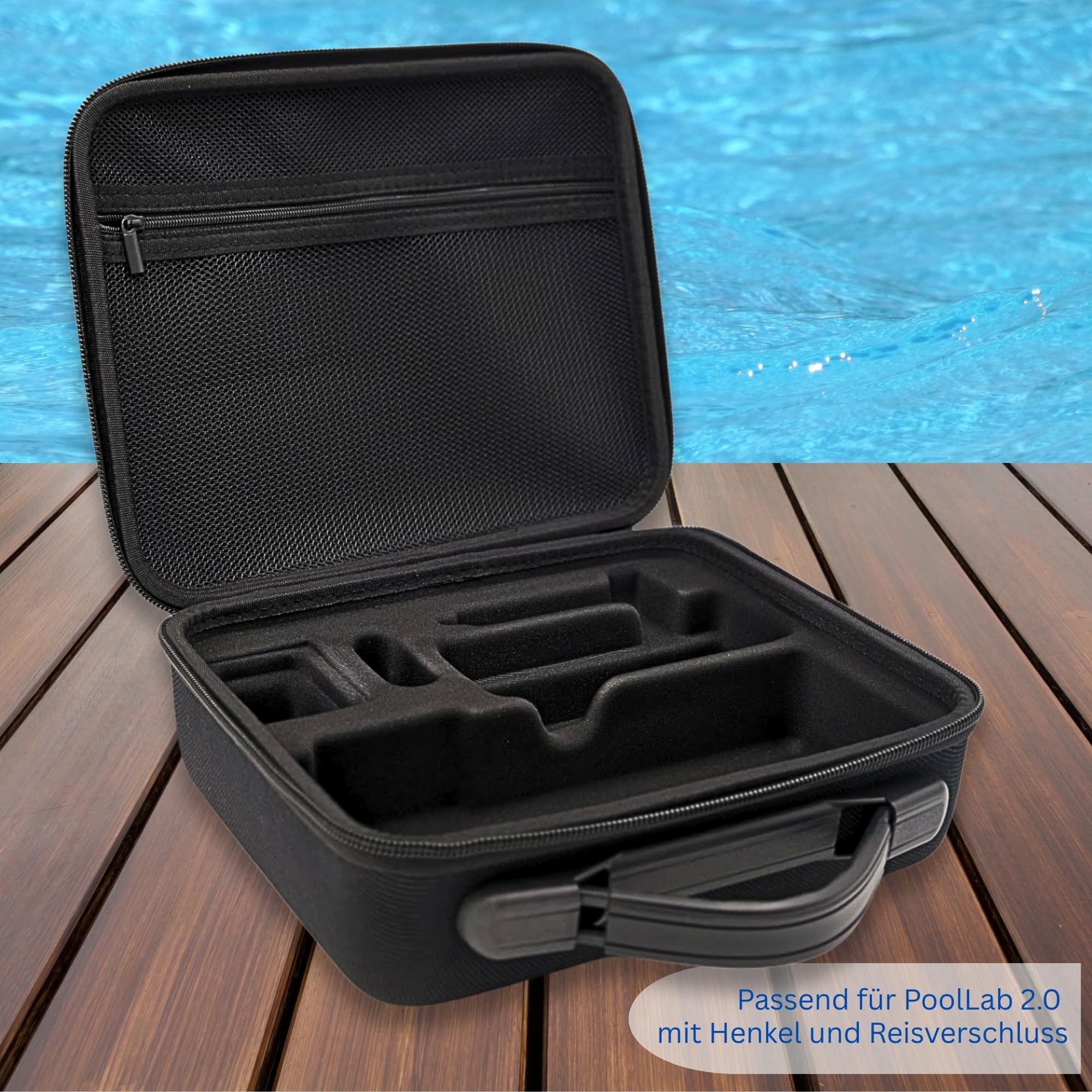 Custodia vuoto per PoolLAB 2.0, accessorio originale, pratica borsa per il trasporto con molto spazio per il dispositivo, per accessori e reagenti, resistente agli spruzzi, 25,0 x 20,5 x 8,5 cm