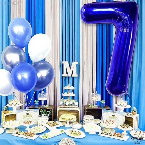 Miniatura 7 de KatchOn, Globo gigante de color azul oscuro número 7, 40 pulgadas, globo de 7 cumpleaños para decoraciones de cumpleaños de 7 años, globos de 7 años
