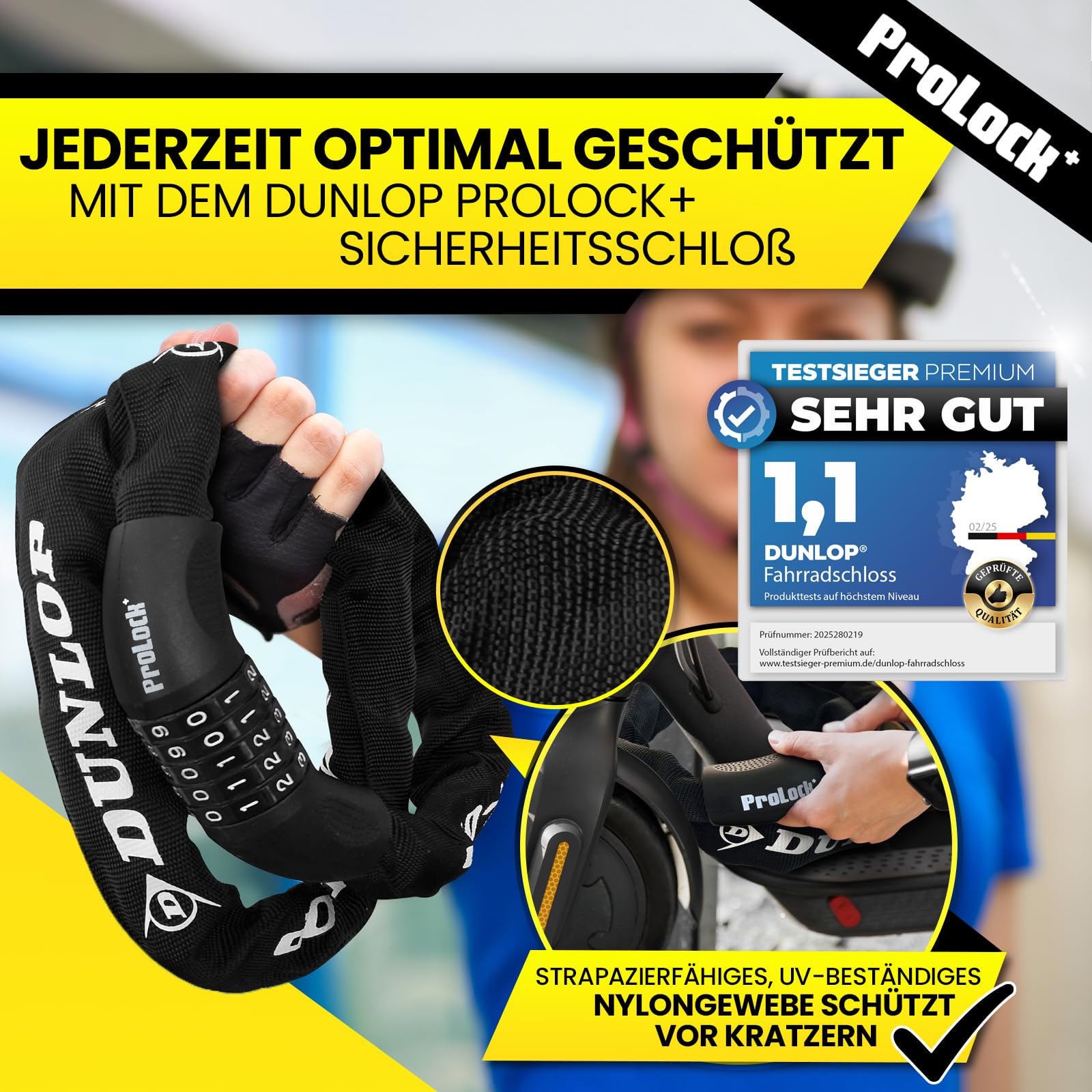 Dunlop Fahrradschloss Zahlenschloss Fahrrad Schloss - Hohe Sicherheit Level 8-100 cm Fahrräder Schloß mit 5er Zahlencode - Kette für E Bike Scooter ebike Zahlen Fahrradschloß Pro Lock, Schwarz