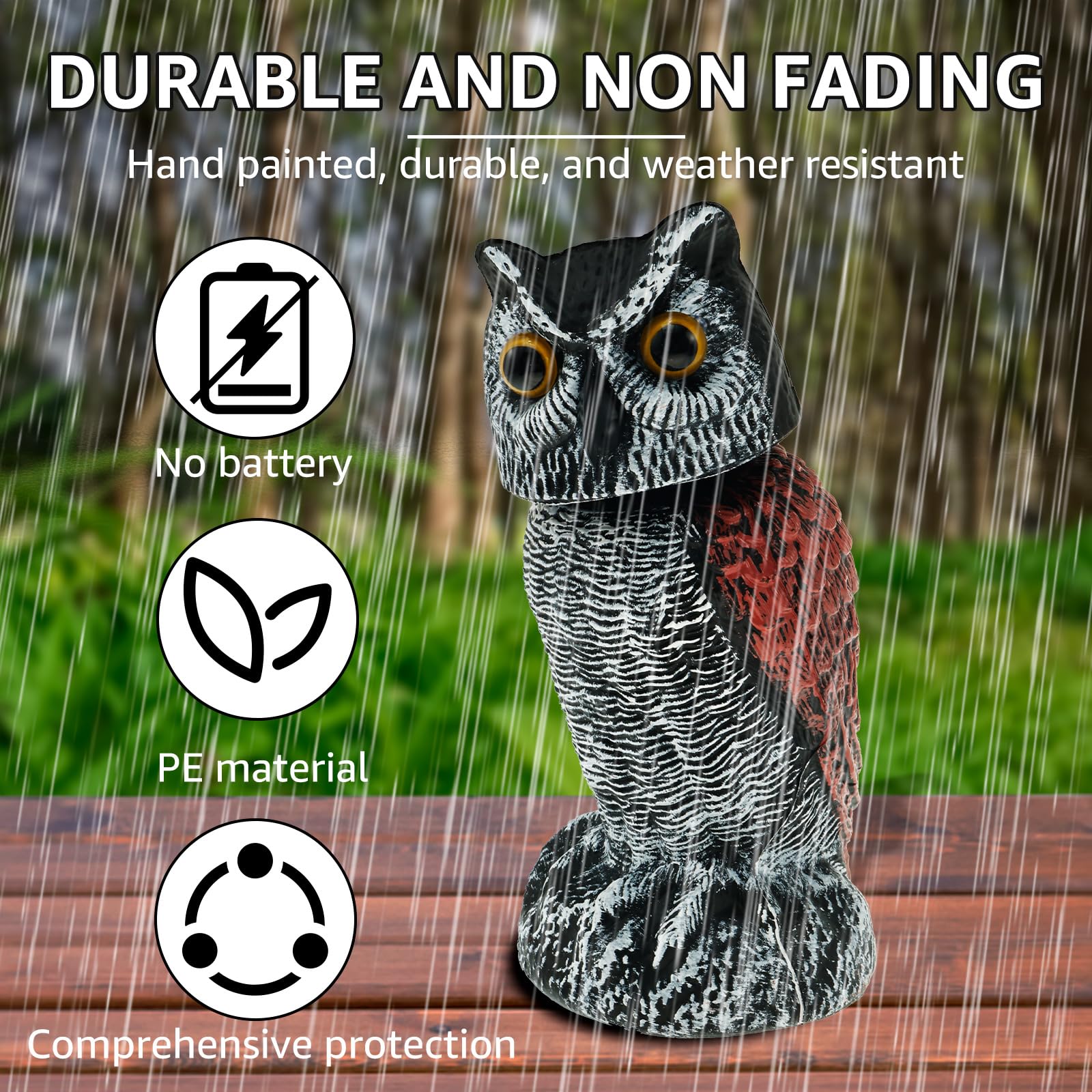Owl Bird Scarer, Forgery Owl Decoys Simulation Garden Realistic Bird Deterrent with 360° Rotating Head Owls Statue Ornament - Image 2
