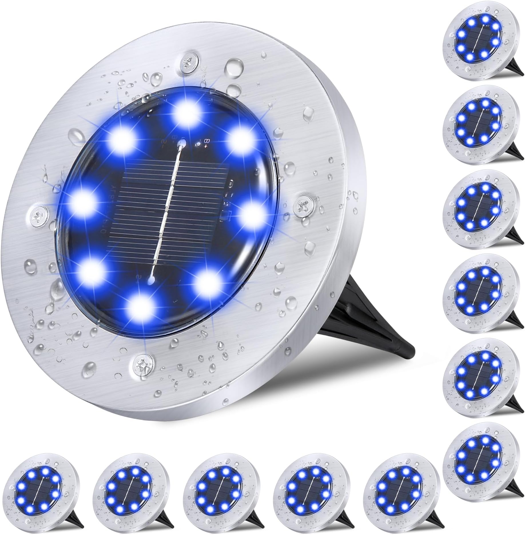 RayolonSolar Ground Lights, Waterproof Solar Garden Lights, Upgraded Outdoor Garden Waterproof Bright in-Ground Lights, Landscape Lights for Pathway,Yard,Deck,Lawn,Patio,Walkway (12 Pack Blue Light)