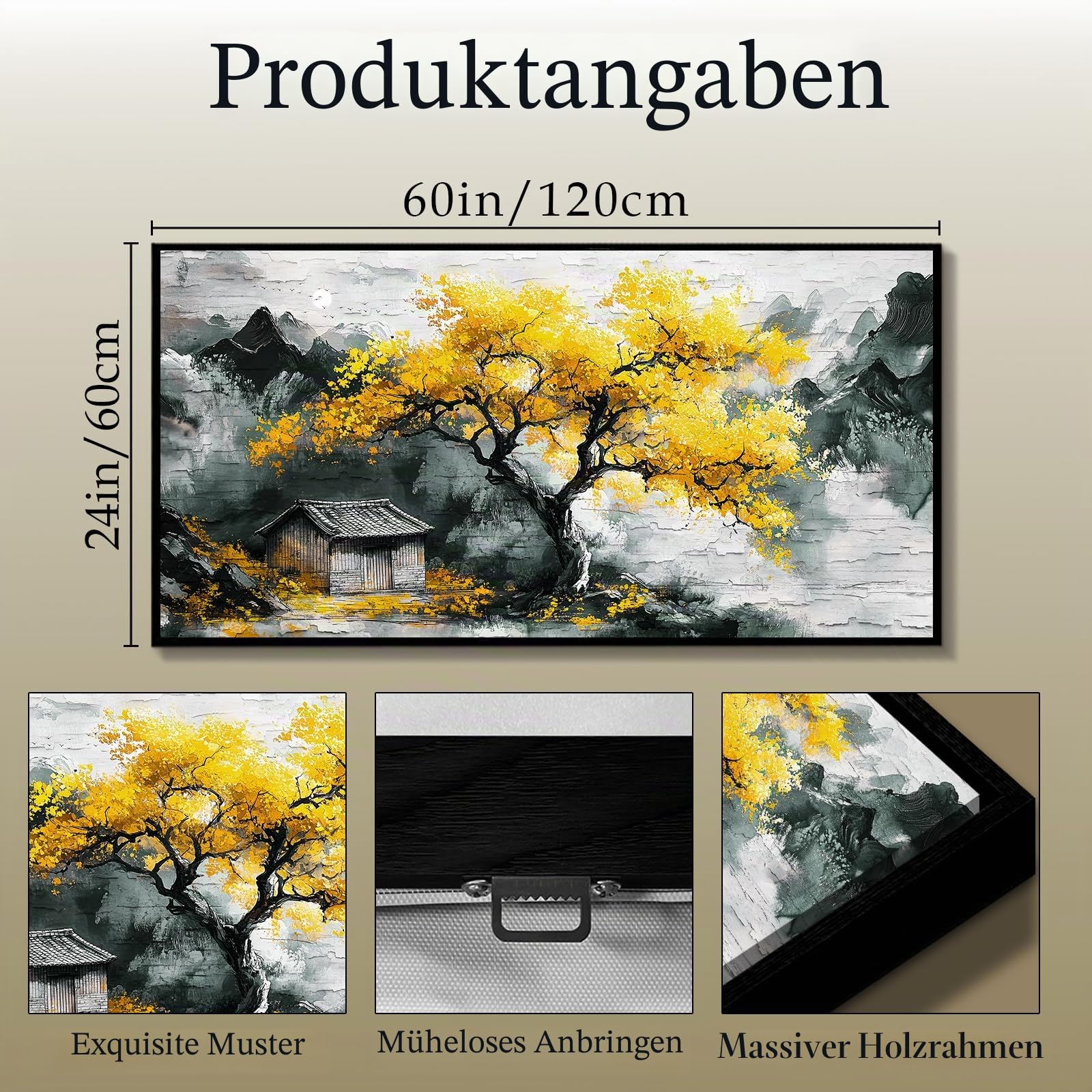 hyidecorart Modern Bilder mit Rahmen Baum des Lebens Gemälde 60x120 cm