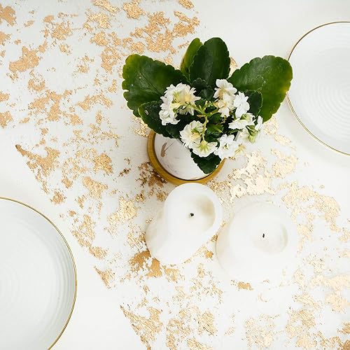 Miniatura 3 de PapaKit Camino de mesa fino dorado metálico brillante de 11 x 84 pulgadas paquete de 2 para vacaciones bodas fiestas y decoración diaria