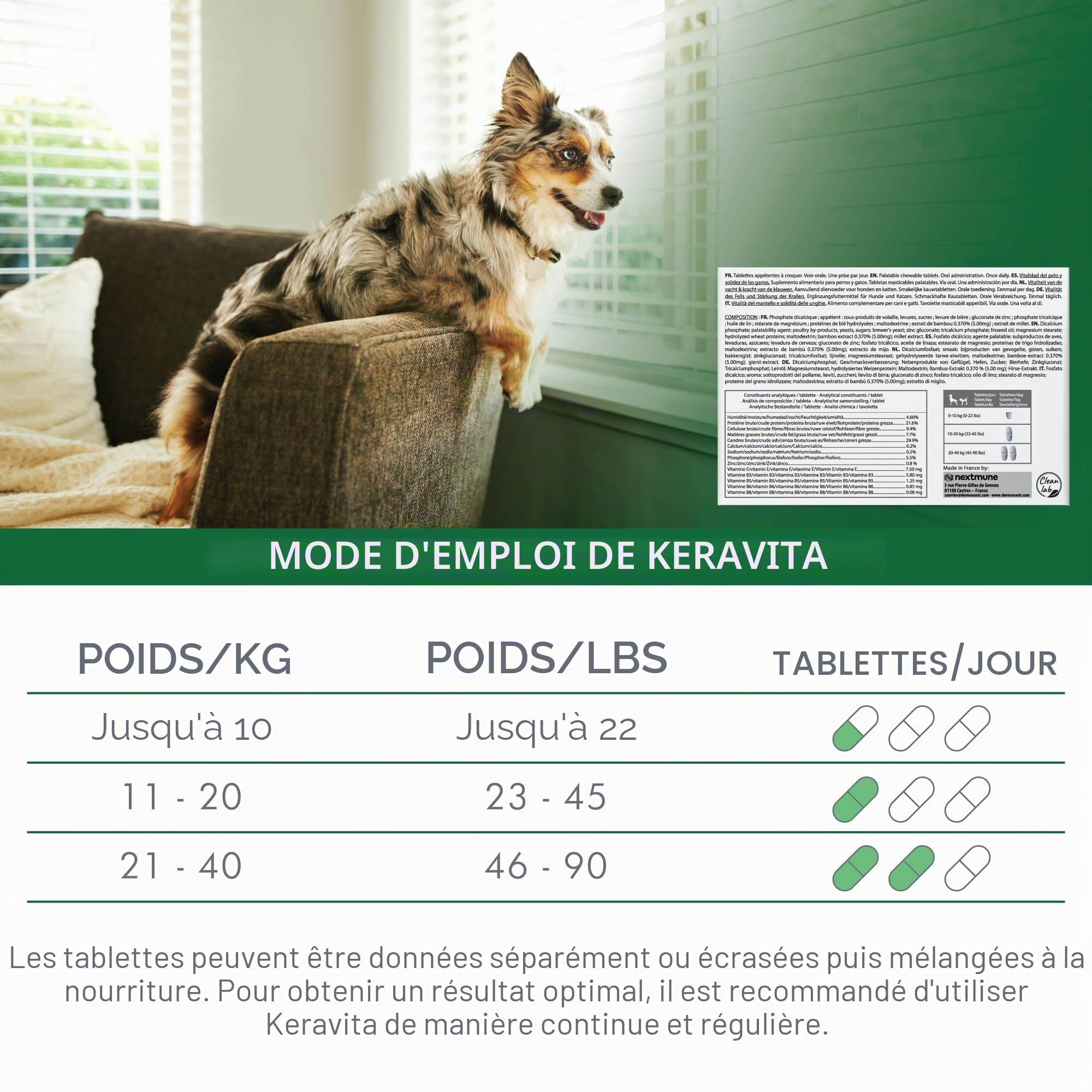 KERAVITA Phytokeratin pour Chiens & Chats | Vitalité du Pelage et Solidité des Griffes | 30 Sachets | Complément Alimentaire Naturel | Dermoscent
