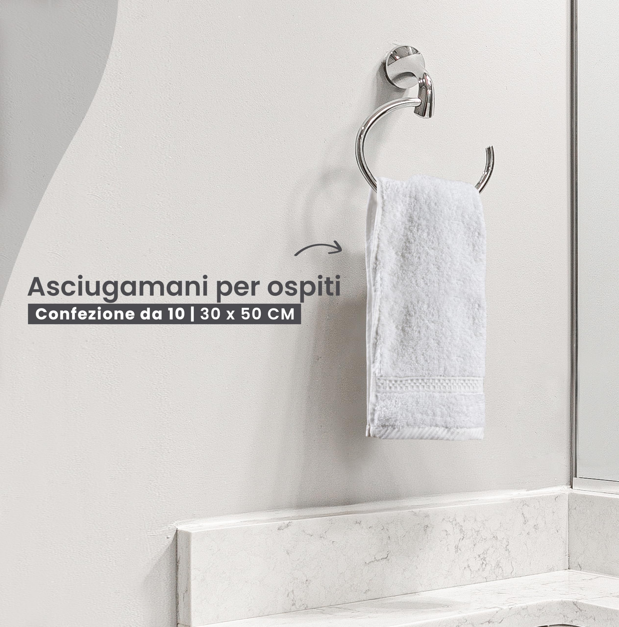 Utopia Towels - Set Premium di 10, Asciugamani Per Ospiti, 30 x 50 cm Asciugamani Per Viso e Mani Con Gancio, Asciugamani Per Bidet Altamente Assorbenti, 100% Cotone (Bianco)
