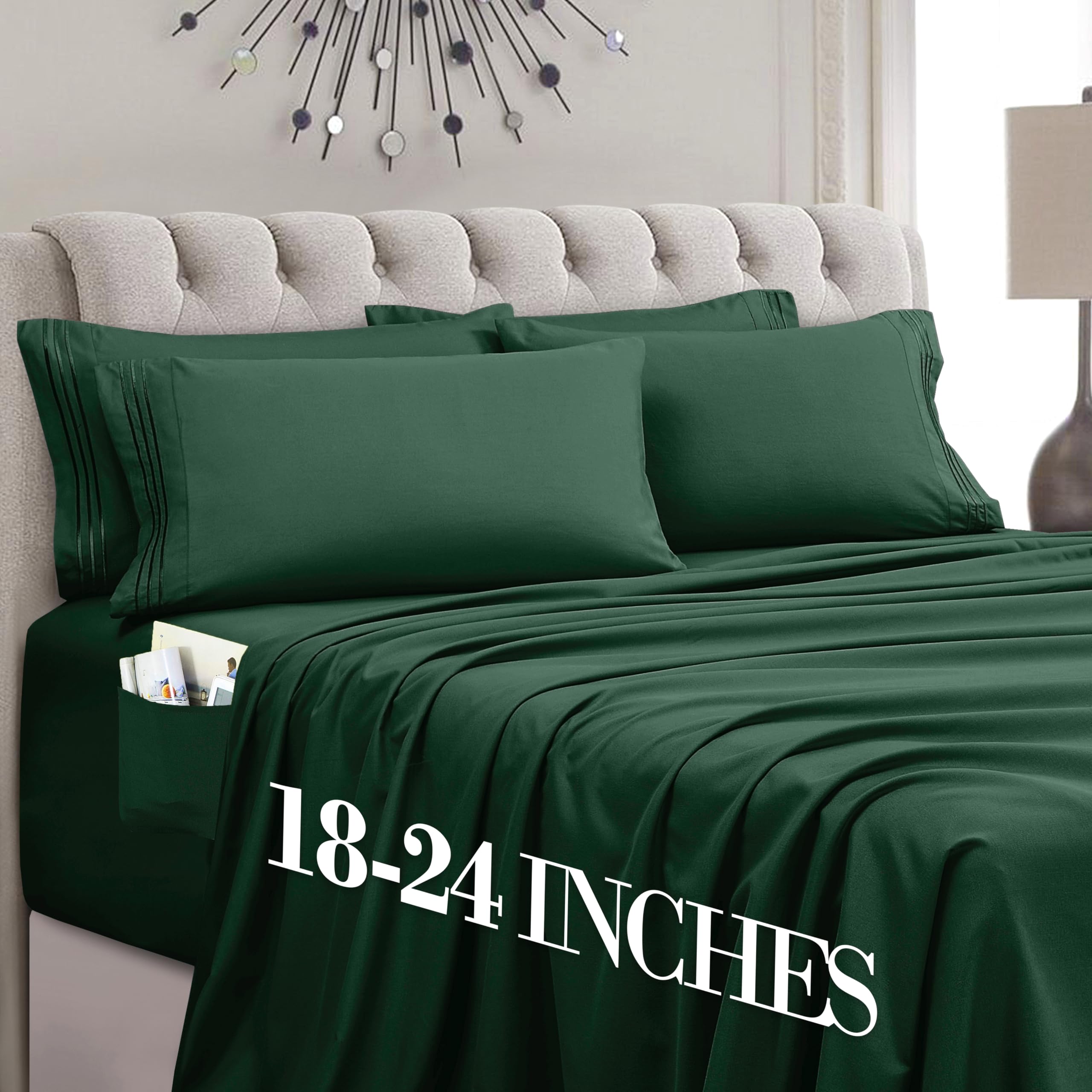 Mocassi Luxury 4-Piece Sheet Set, Ultra Soft 1800 Premium Hotel Quality Microfiber Sheet Set, Fits Mattresses Up to 18 to 24 Inches Extra Deep Pocket - Breathable and Secure Fit, Twin, Hunter Green