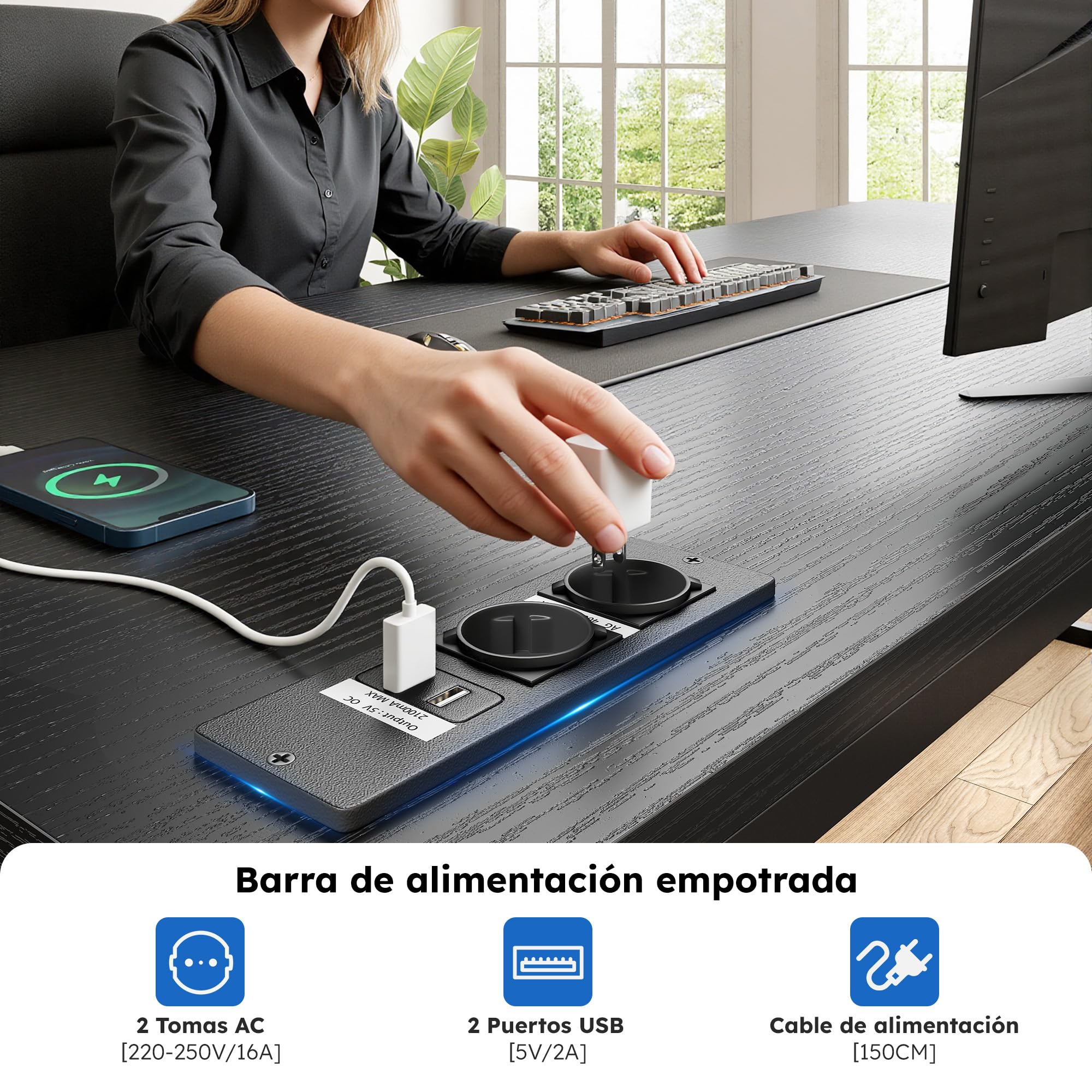 140x80 cm Forma de L Escritorio con 3 Cajones, LED, Soporte para Monitor, 2 Enchufes y 2 Puertos USB, Reversible Mesa Gaming con Gancho para Trabajo,Juegos,Estudiar,Homeoficina, Estudio, Negro