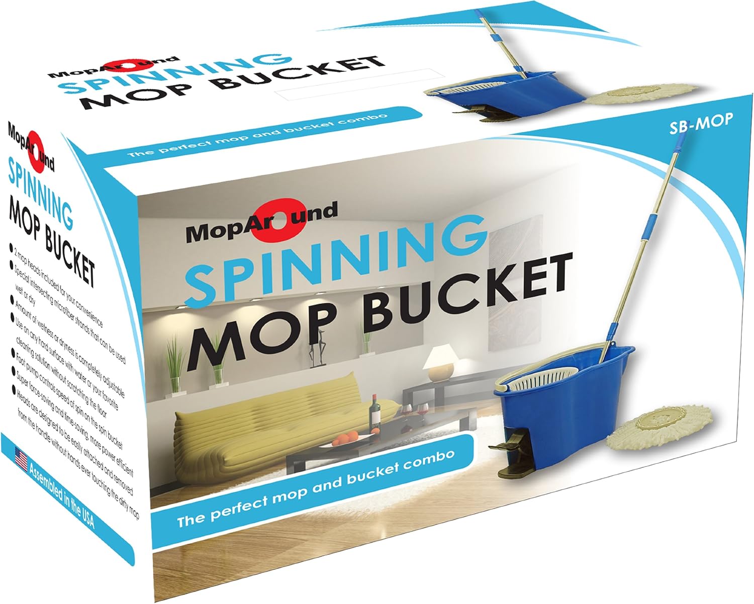 MOP AROUND® Spining Mop & Bucket System And Complete Swivel Rotating Magic Mop /2 Mop Heads