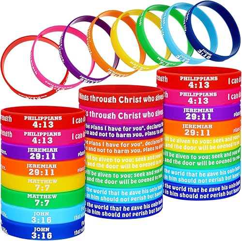 48 pulseras religiosas de goma, pulseras de silicona con versículos de la Biblia, pulseras de colores con fe y esperanza, pulseras inspiradoras de disponible en Yaxa Peru