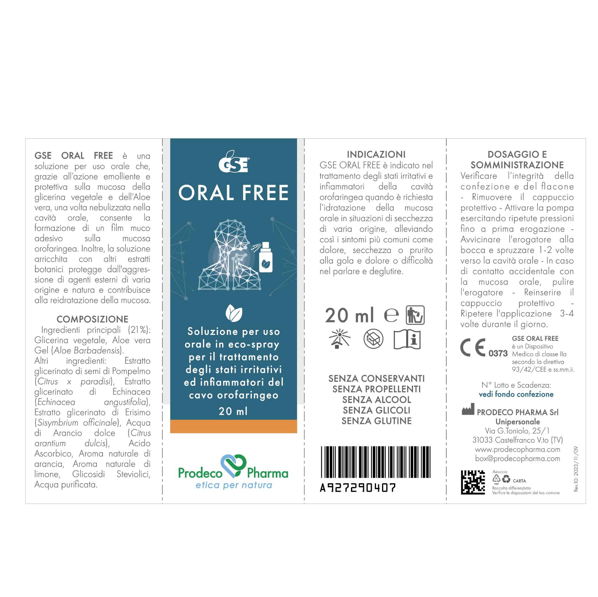 Prodeco Pharma GSE ORAL FREE SPRAY 20 ML - Soluzione Uso Orale Indicata nel Trattamento degli Stati Irritativi e Infiammatori della Cavità Orofaringea