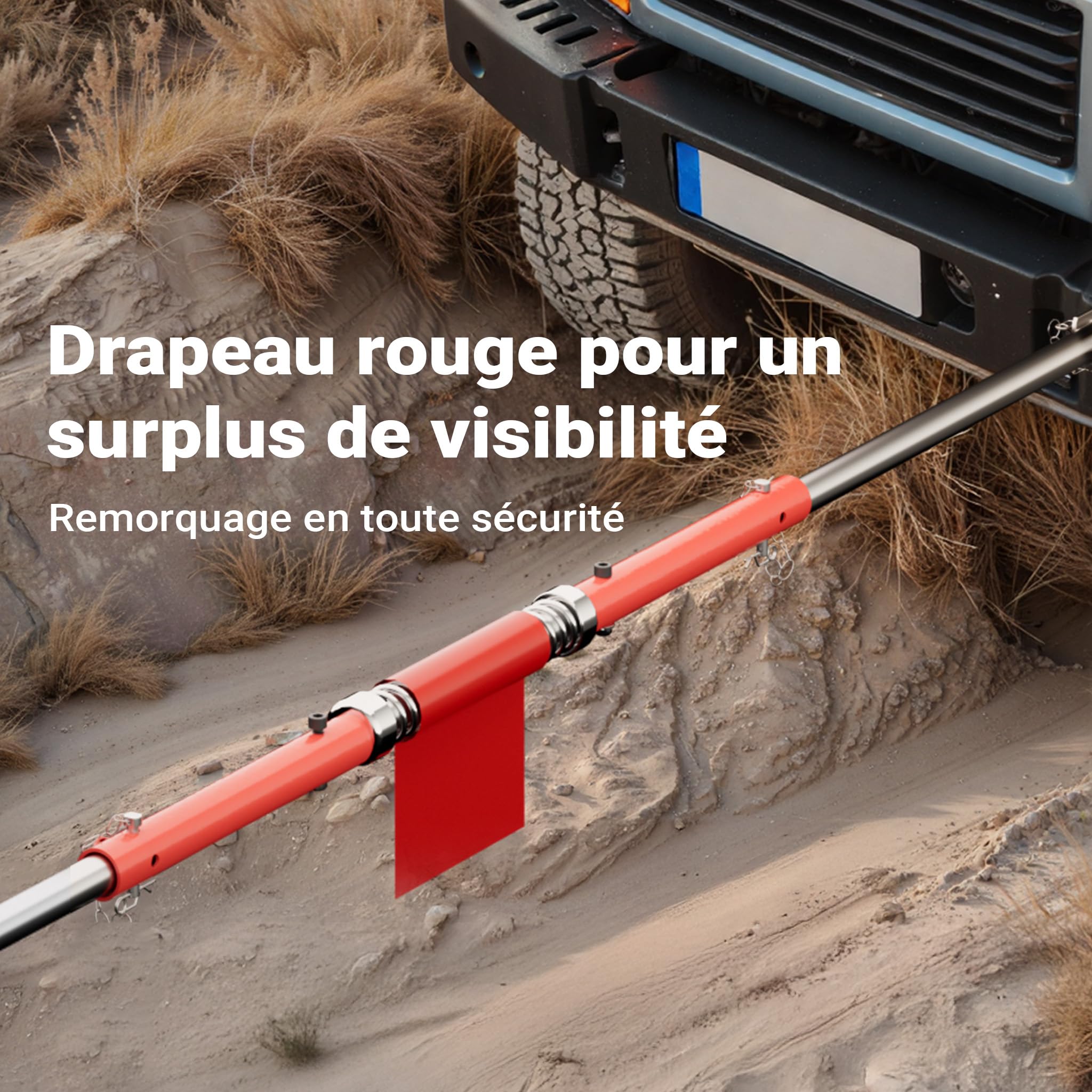 WilTec Barre de remorquage - 2000 mm Environ/Jusqu’à 3 tonnes - Dispositif de remorquage tractage - Traction Automobile pour Sécurité routière