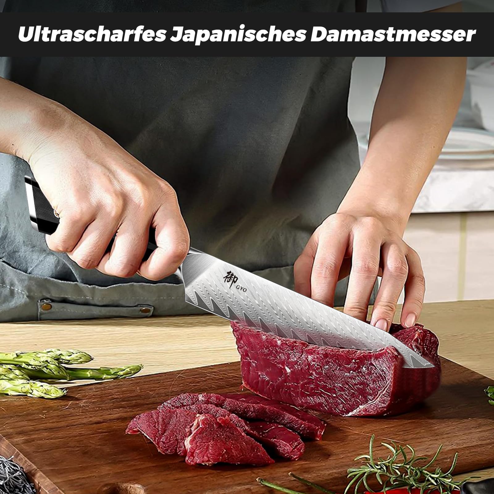 SHAN ZU Damast Küchenmesser, Profi Allzweckmesser Kochmesser 15 cm, Damastmesser 67 Schichten Edelstahl Japanischer Stahl 10Cr15Mov Profi Küchenmesser Messer, Mit G10 Griff - GYO Series
