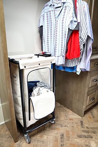 Miniatura 7 de Cesta de lavandería con ruedas – Organizador de ropa de lona extraíble para la habitación del hogar – Contenedor de lavandería de metal resistente