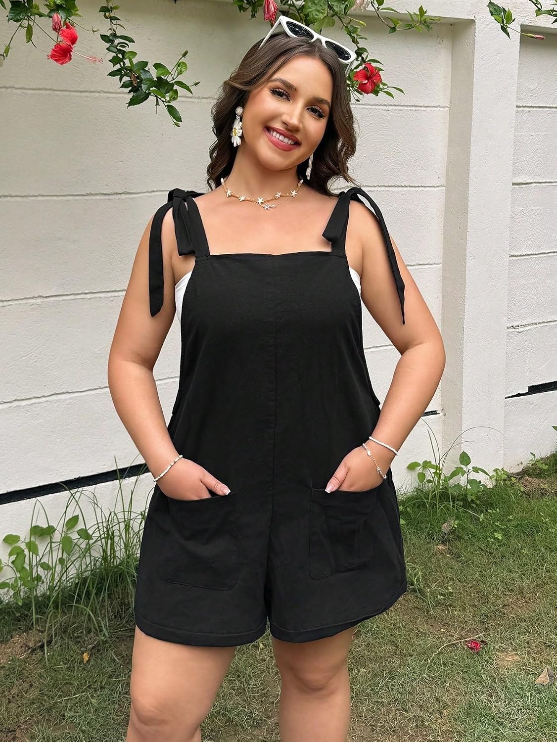 Rompers for Women Summer 2026 Plus Size Knot Cami Romper
