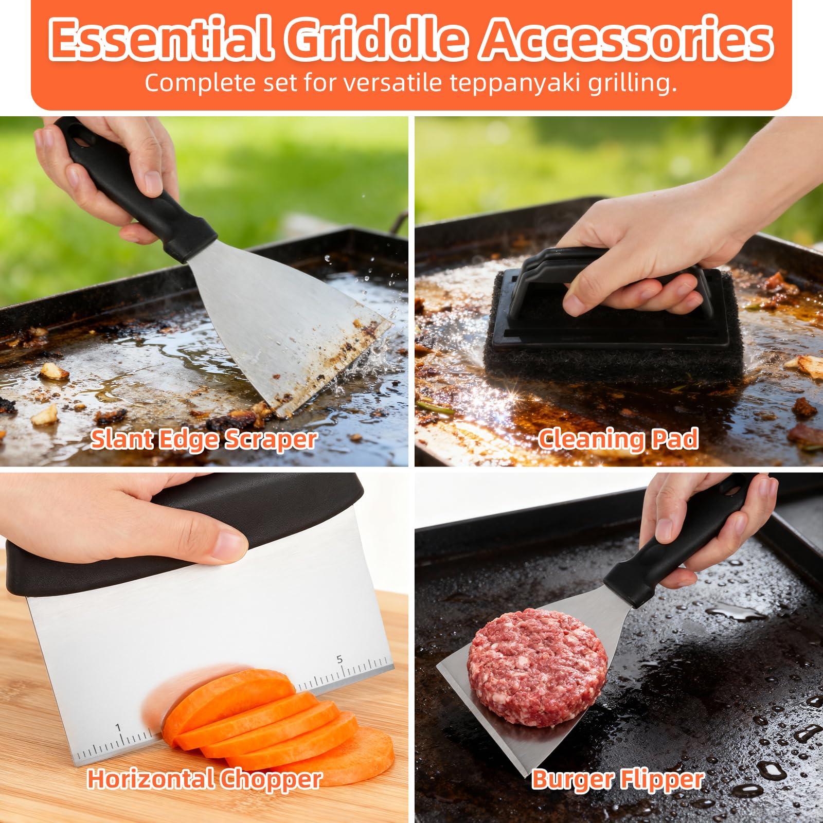 Barbecue Accessories Kit 14 PCS – Extra Thick Stainless Steel BBQ Tool Set with Spatula, Tongs, Burger Press & Basting Brush – Complete Griddle Utensils Gift for Outdoor Cooking & Men - 5