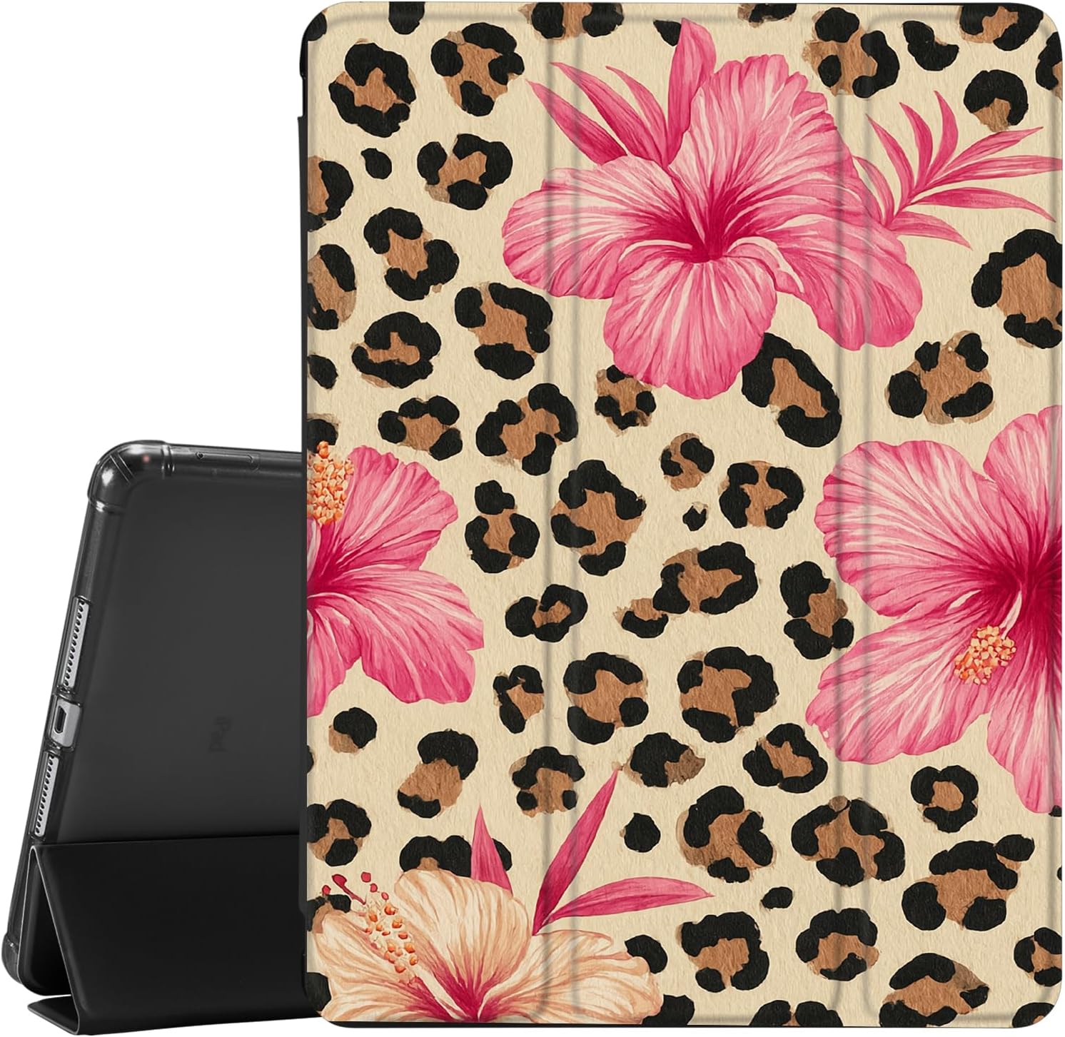 JOYLAND for iPad (A16) 11th Gen 11 Inch 2025/iPad 10th Generation Case 10.9 inch 2022 with Pencil Holder-Auto Wake/Sleep,Leopard Print&Flower Anti-Scratch Shockproof Premium Folio Stand Case,Black