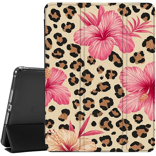 JOYLAND for iPad 9th/8th/7th Generation 10.2 inch (2021/2020/2019) with Pencil Holder-Auto Wake/Sleep,Leopard Print&Flower Anti-Scratch Shockproof Premium Folio Stand Case,Black - B-Leopard Print