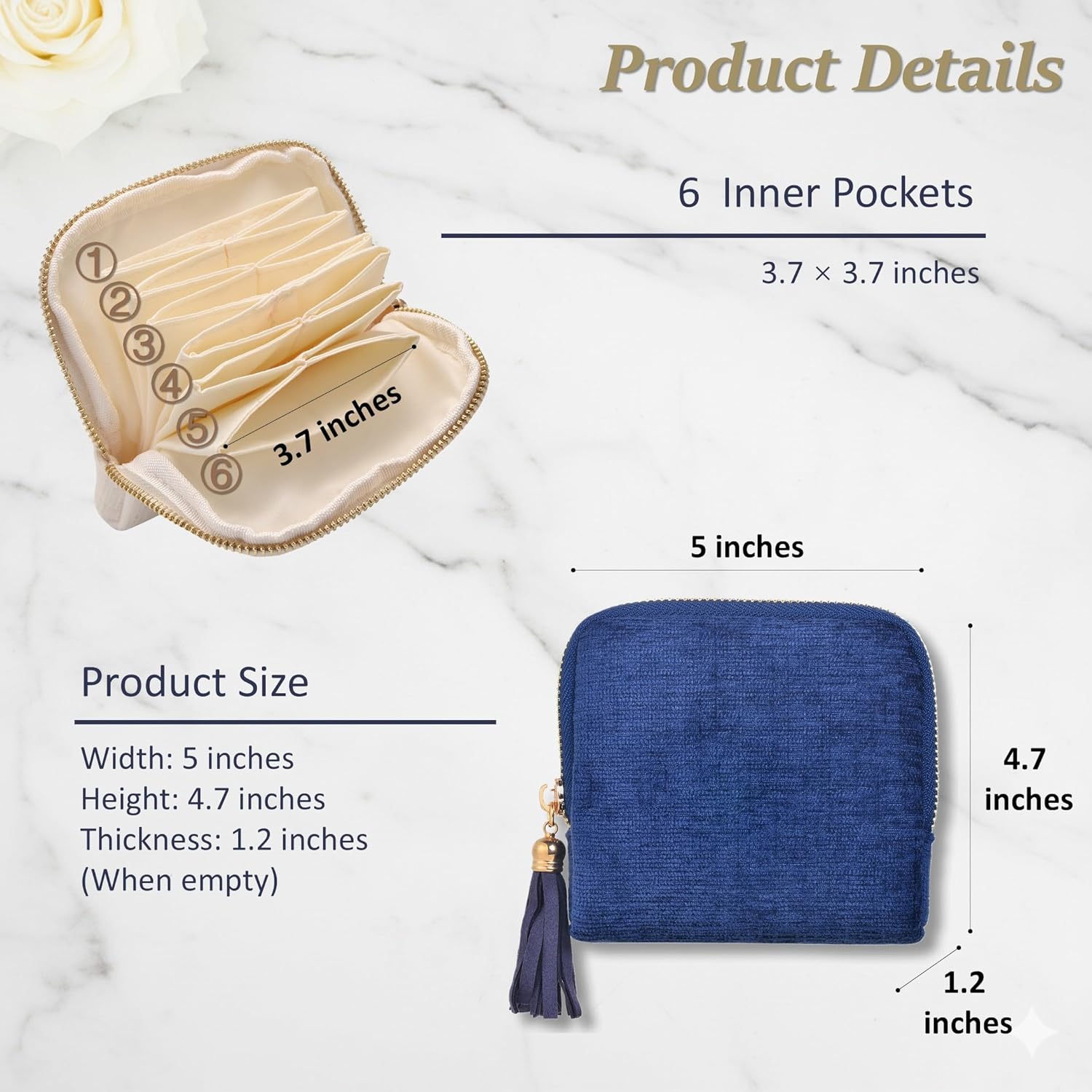 Small Travel Jewelry Case, Soft Velvet Organizer Pouch for Bangle, Bracelets, Large Earrings, Beaded necklace, Anti-Scratch & Portable Jewelry Bag Holder for Travel & Everyday Use (Gem Blue) - Image 3