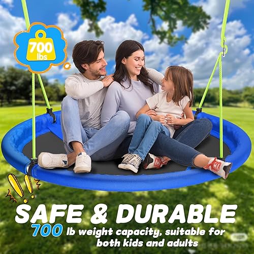 Miniatura 2 de Columpio de árbol de platillo de 43 pulgadas para niños y adultos, capacidad de peso de 600 libras, columpio redondo de disco grande para niños,