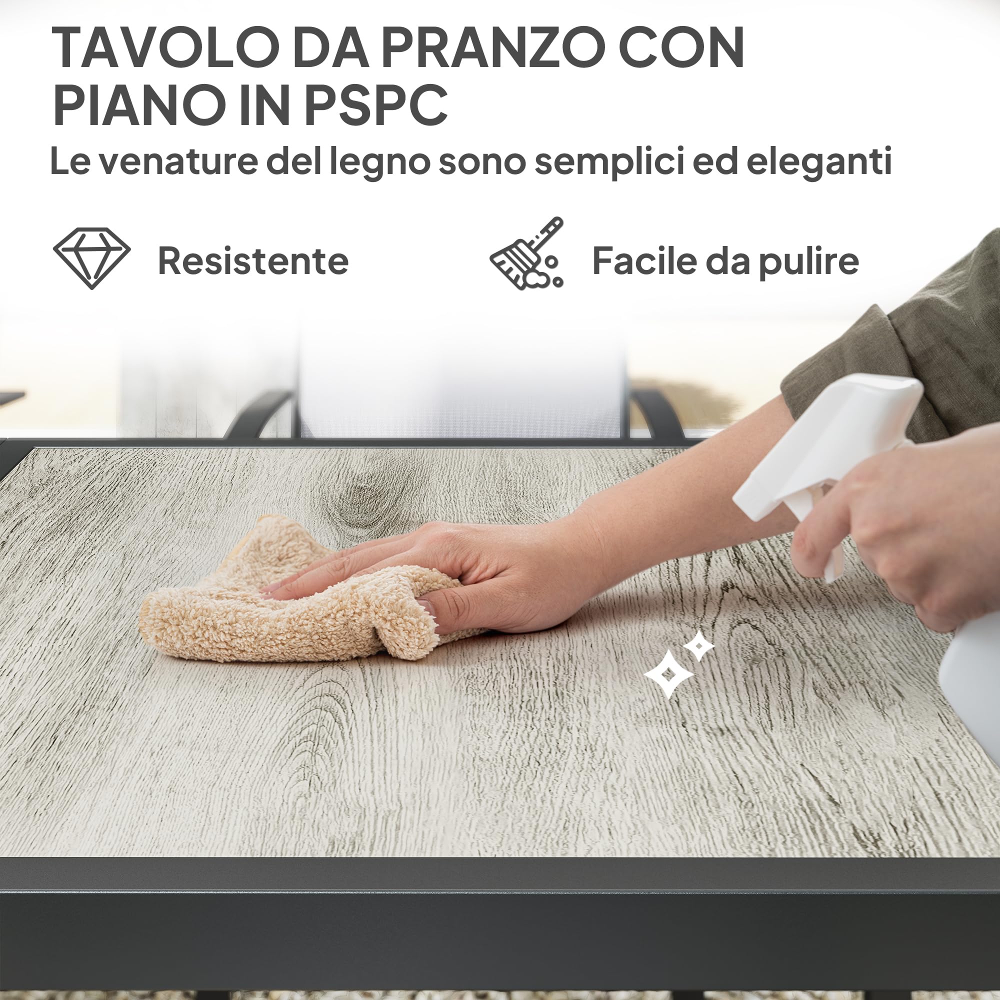 Outsunny Set Tavolo da Giardino con Sedie da 9 Pezzi, Set da Pranzo con Tavolo con Piano in PSPC, 8 Sedie da Esterno Impilabili con Braccioli, Set di Mobili in Acciaio e Textilene da Terrazza, Grigio