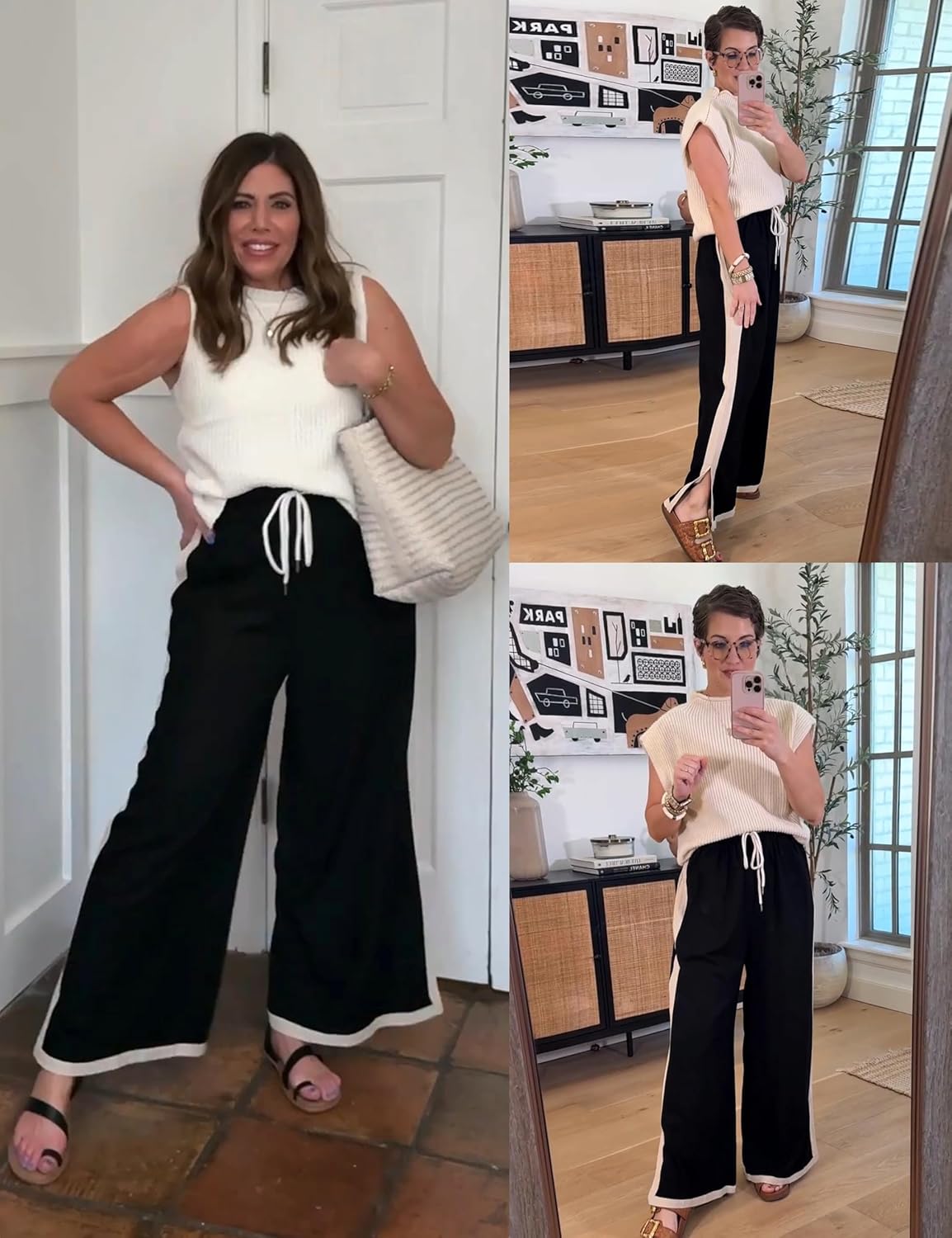 Lentta Womens Linen Wide Leg Pants Side Striped Palazzo Pants Beach Pants with Pockets Lounge Vacation Outfits - Image 2