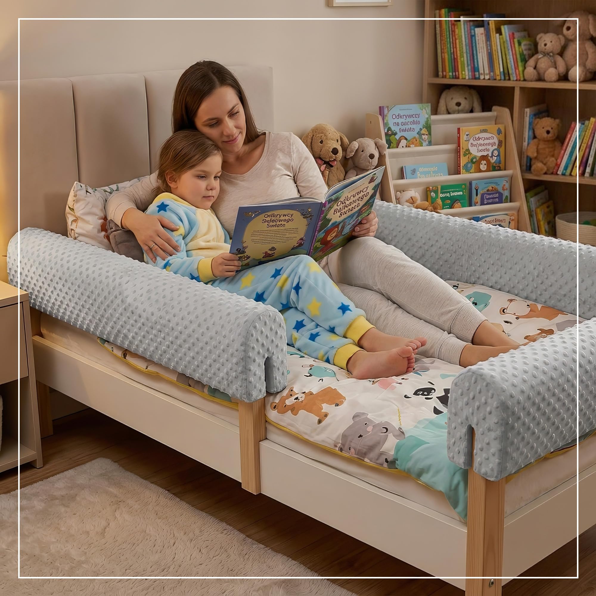Totsy Baby Funda para protección de Bordes de Cama para cunas Infantiles 90 cm - Protección para armazón de Cama protección contra caídas somier barandilla de Cama Certificado Oeko-Tex Beige Claro