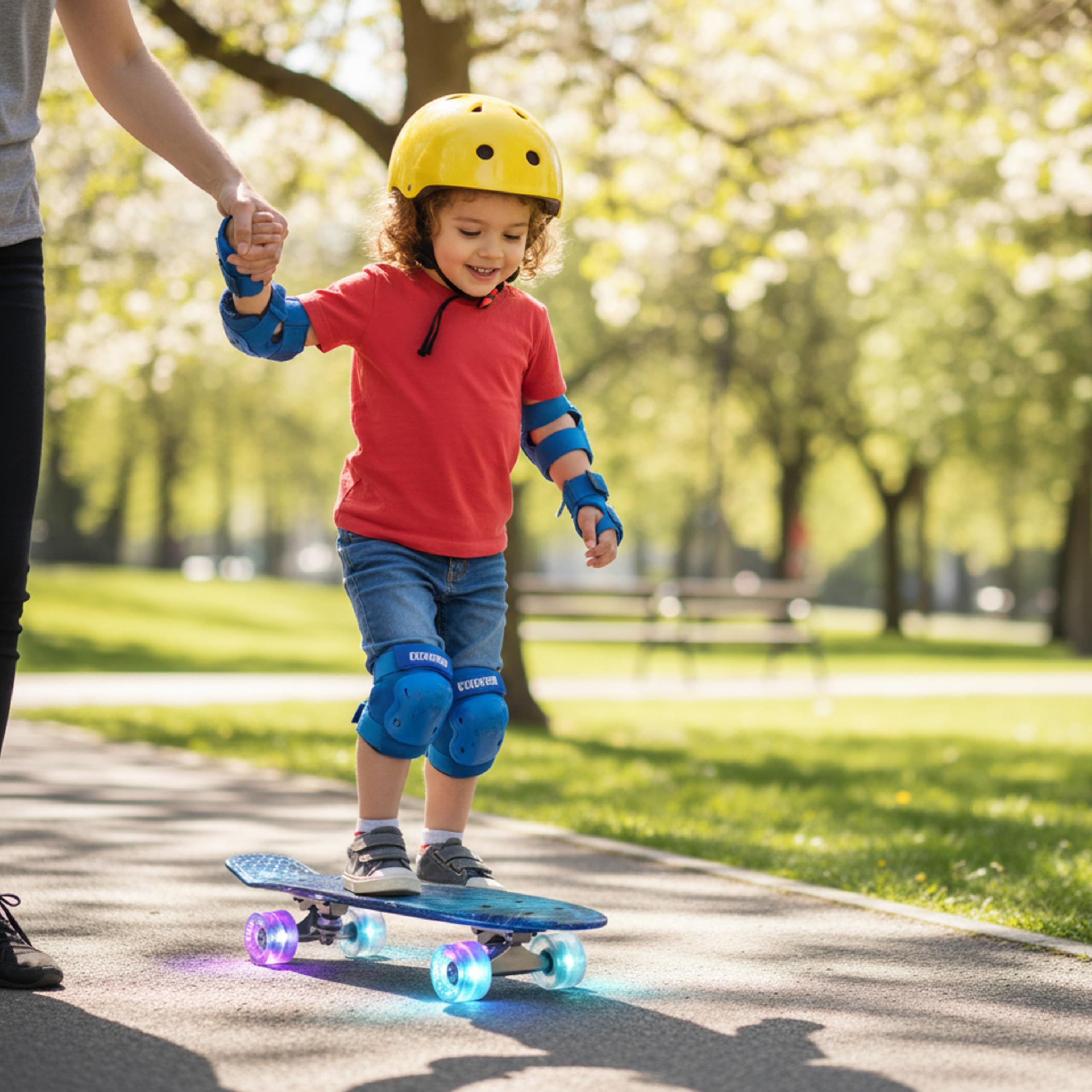 Baroni Toys Skateboard per Bambini dai 3 Anni, Skate Completo con Ruote LED Luminose Senza Batterie, Strumento T-Tool per Regolazione Intergato, 56x14,5x12 cm