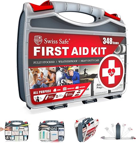 Swiss Safe Kit de primeros auxilios 2 en 1 348 piezas mini kit adicional 32 piezas preparación de supervivencia para 50 personas