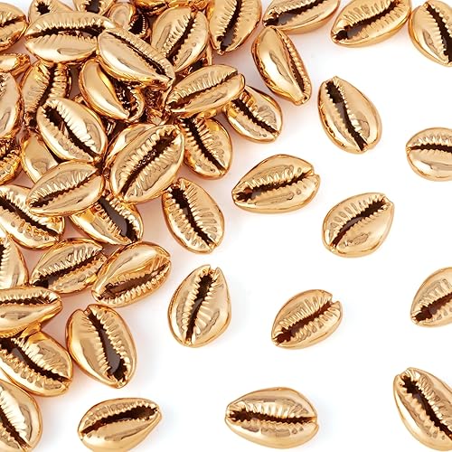 Vista 109 de Cheriswelry 50 cuentas de concha galvanizadas, conchas de cauri en espiral, conchas de mar, verano, playa, cuentas espaciadoras sueltas