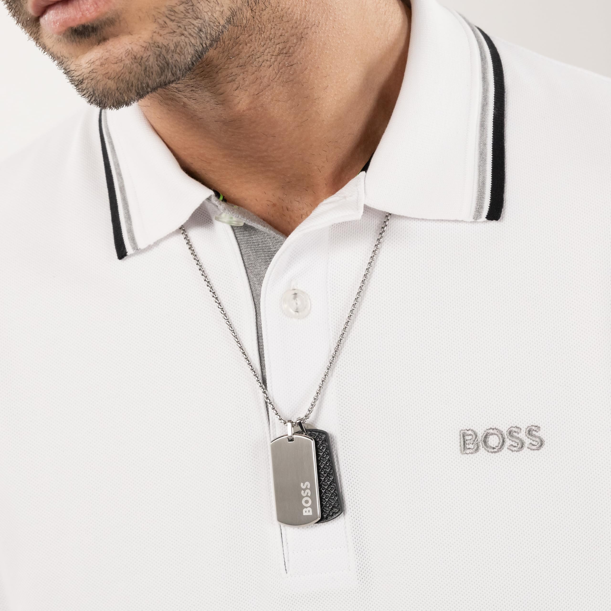 Boss biżuteria męska DEVON naszyjnik ze stali i czarnej skóry