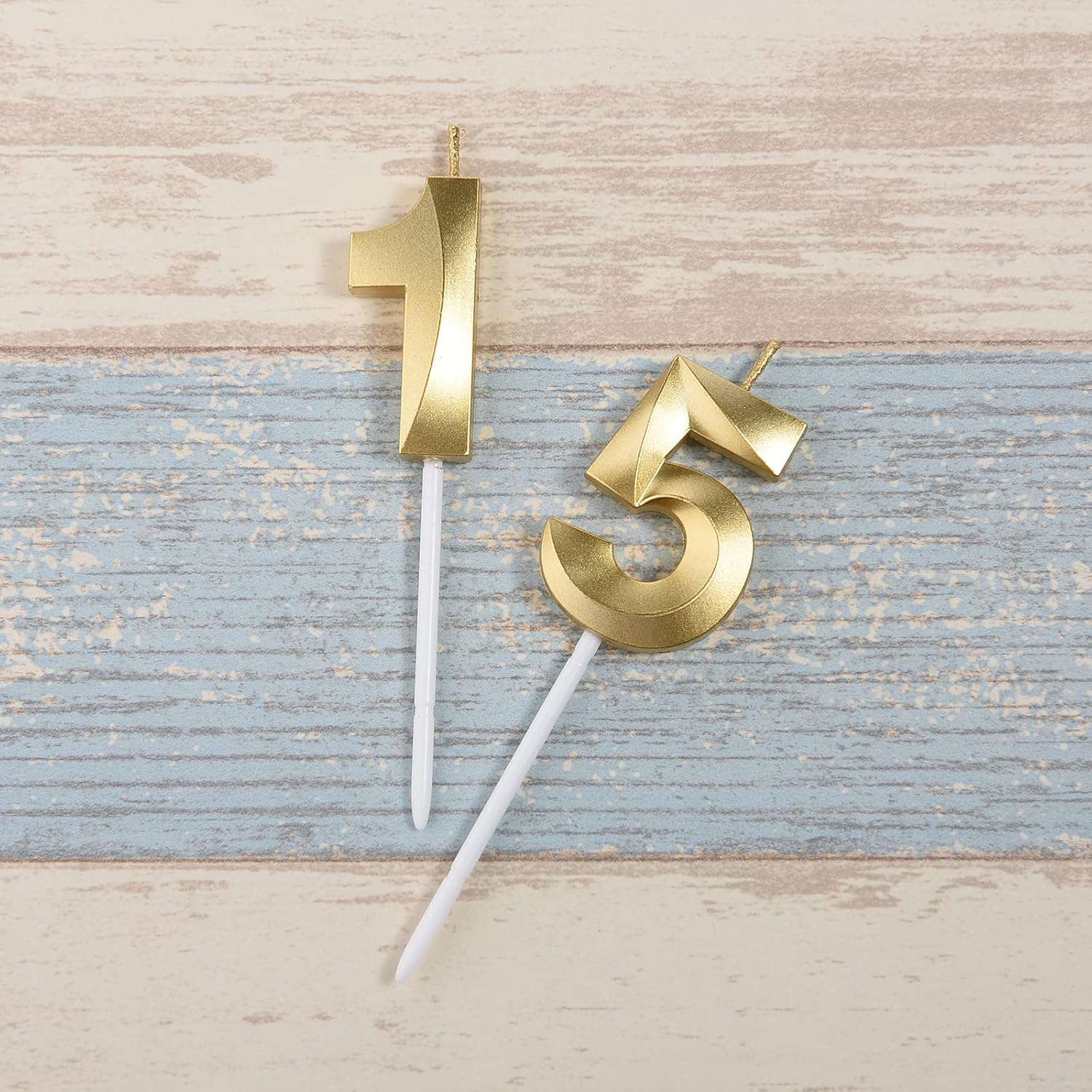 Gold 15th & 51 Birthday Candles,Gold Number 15 Cake Topper for Birthday Decorations Party Decoration