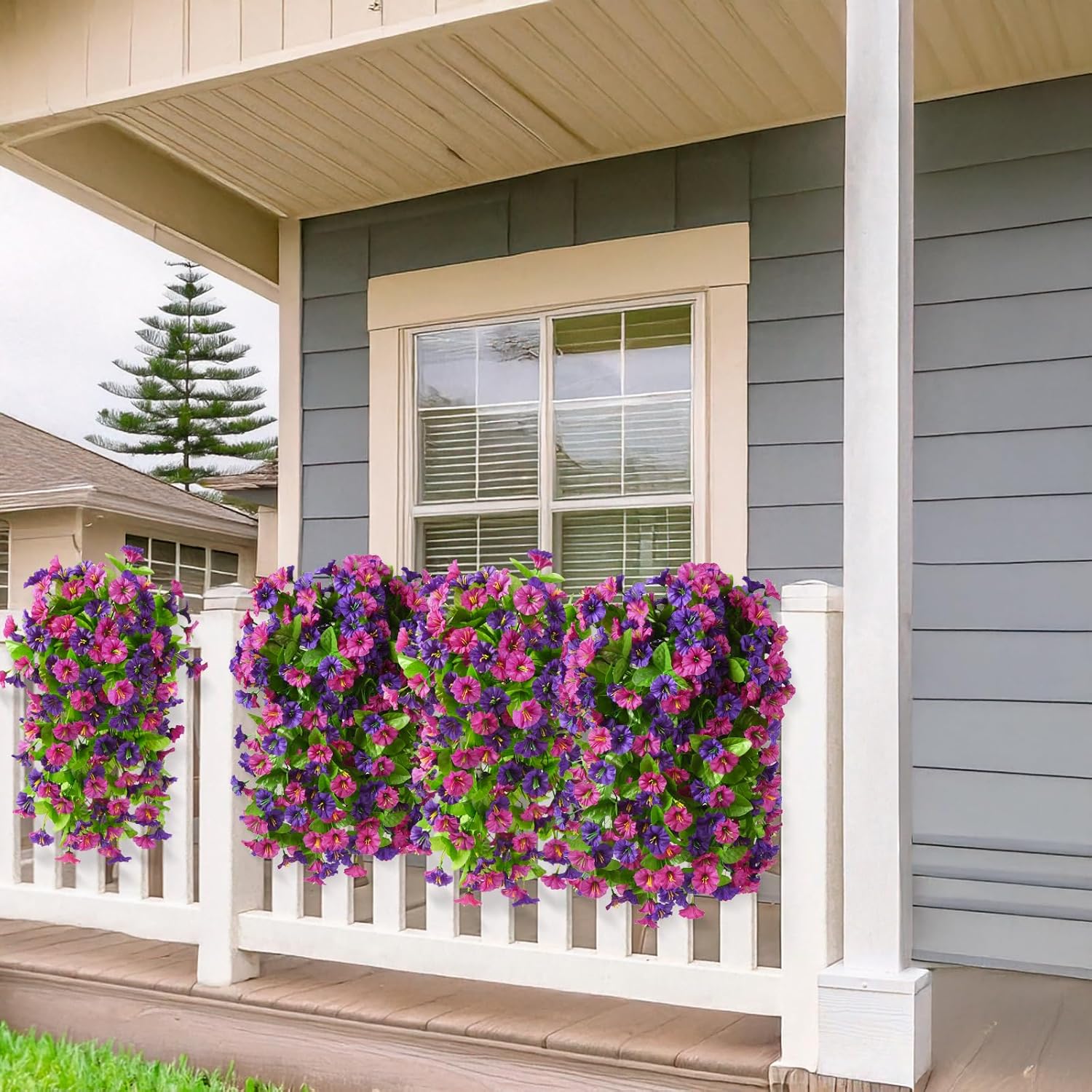 INQCMY Artificial Flowers Outdoor Spring Decor Faux Silk Morning Glory Fake Hanging Flowers 2pcs, UV Resistant Look Real for Home Porch Lawn Garden - Image 6