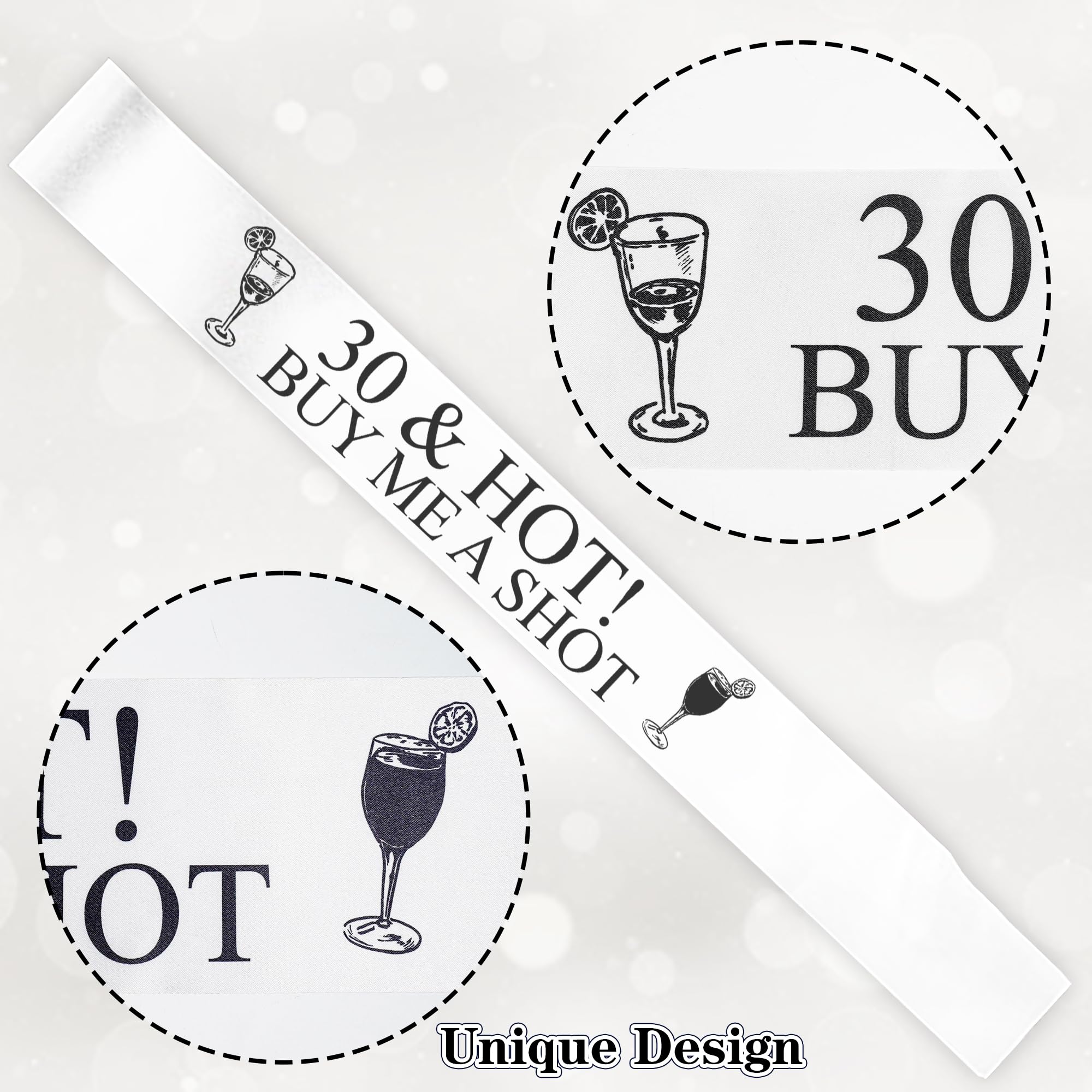30th Birthday Decorations Sash for Women, Black and White 30th Hot Sash with Button Badge - Image 4