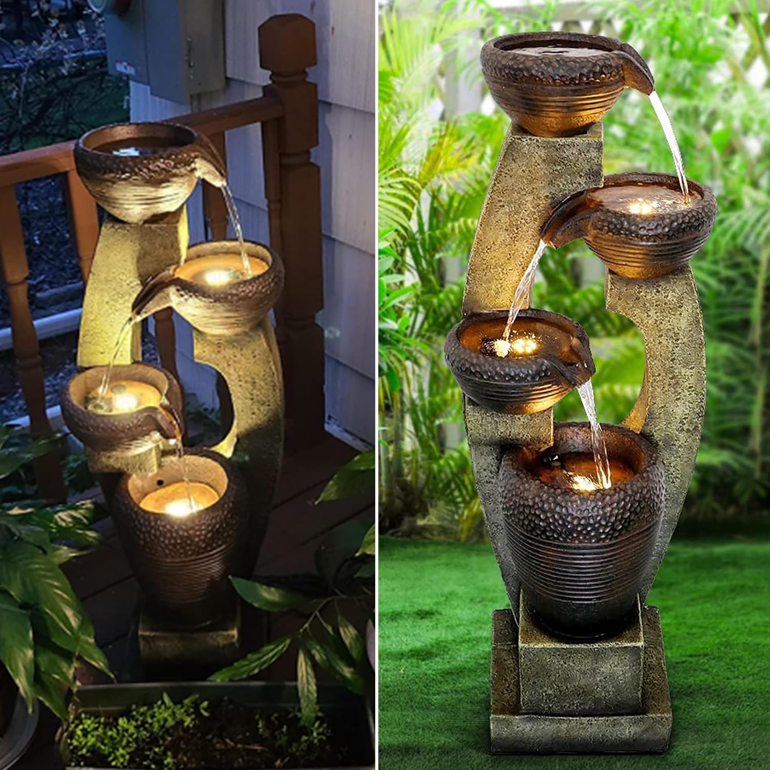 40 H Modern Outdoor Fountain - 4 Crocks Outdoor Garden Fountains with Contemporary Design for Garden Patio Deck Porch Backyard and Home Art Decor product thumbnail 4