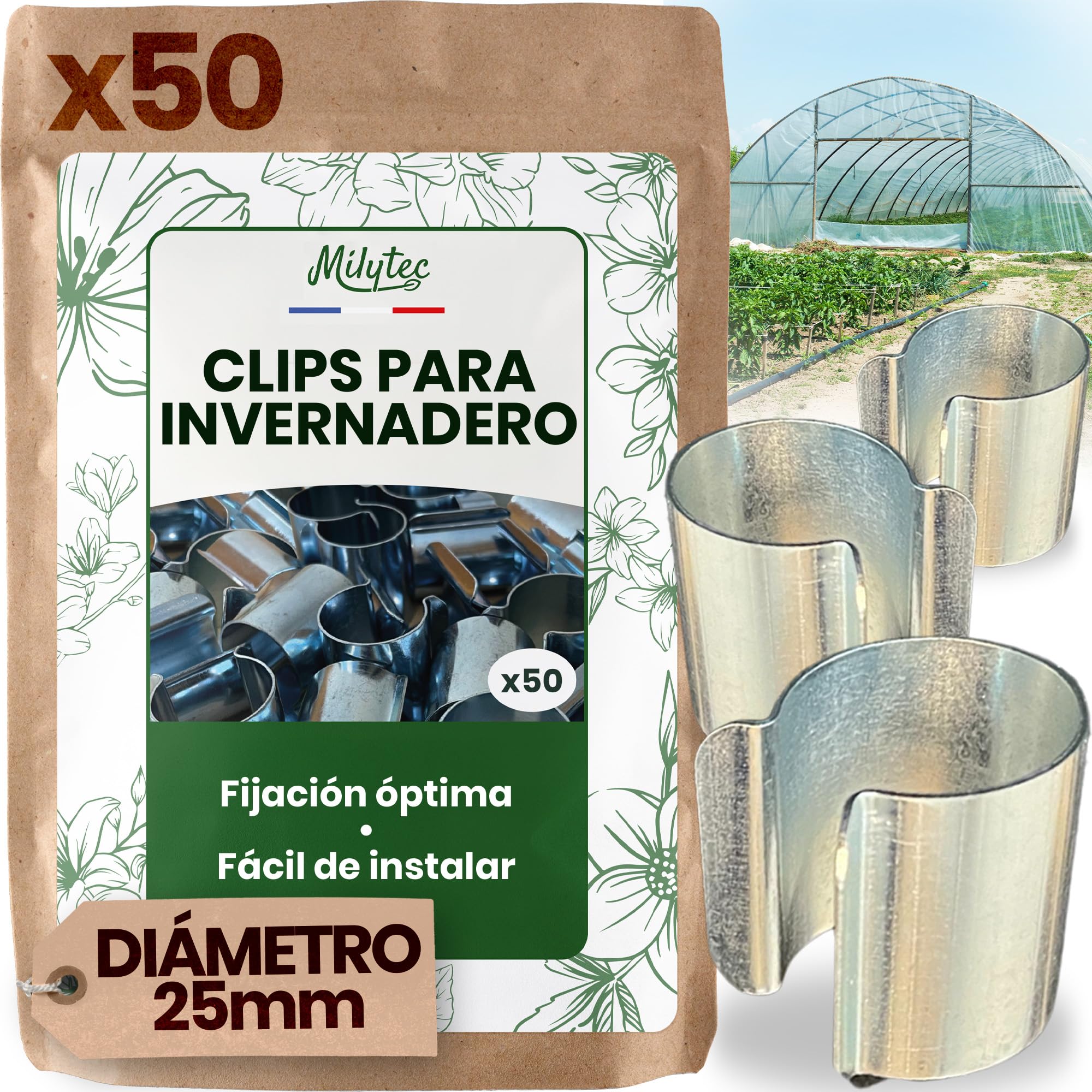 Lote de 50 clips para invernadero, diámetro 25x30 mm, de acero inoxidable, clips de fijación de metal para lona de invernadero de túnel para jardín