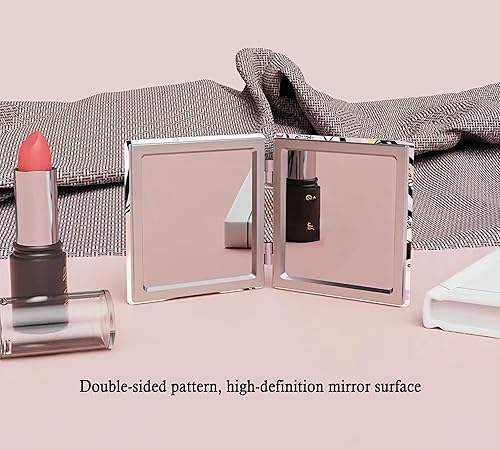 Miniatura 4 de Bonito mini espejo compacto para mujeres y niñas, espejo de maquillaje de viaje de piel sintética con aumento 1X2X, idea de regalo única, 2.7