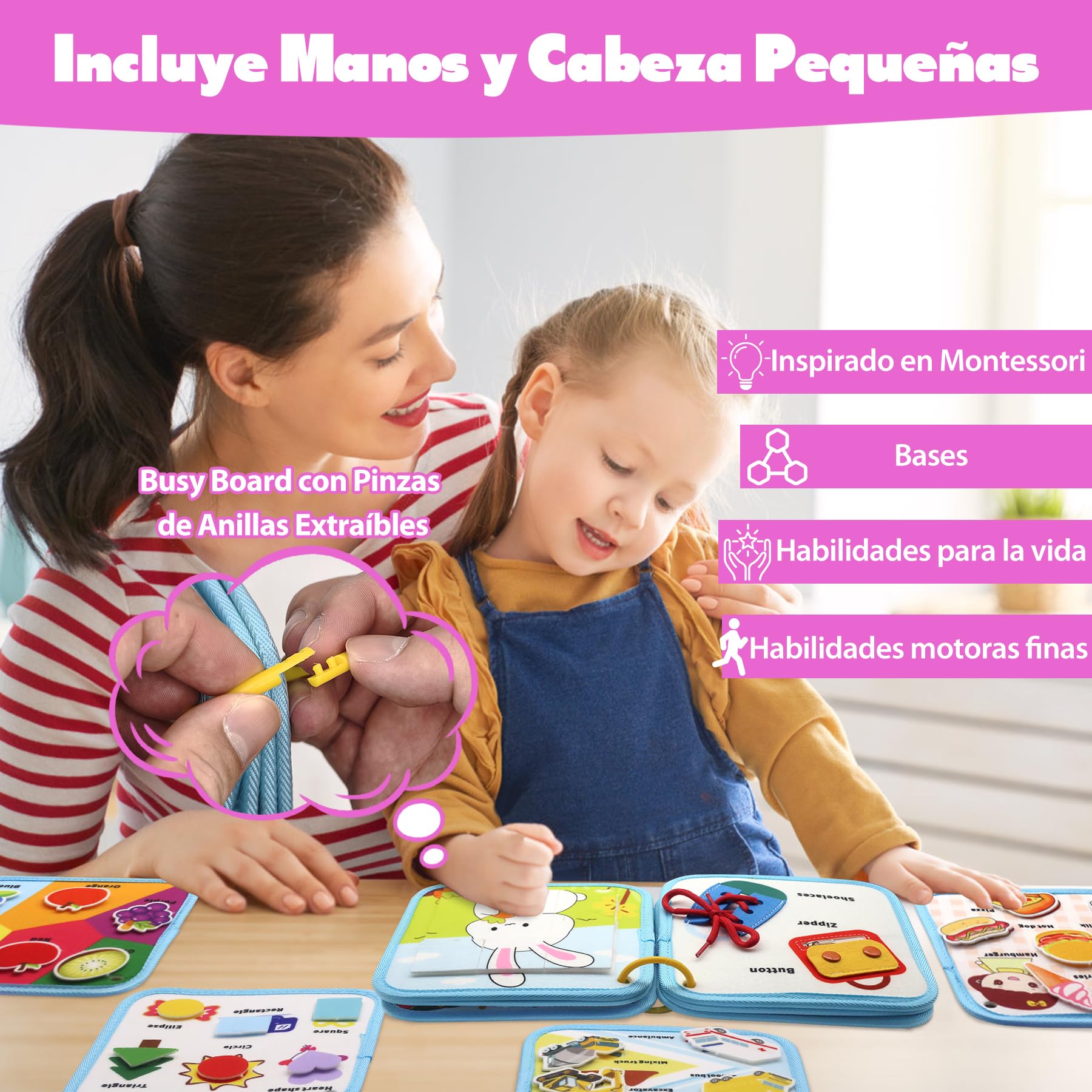 Busy Board Montessori 1 2 3 Anni, 12 in 1 Giochi Bambini Educativi Tabellone Attivitài 1 Anno, Feltro Quiet Book, Pannello Sensoriale Montessori Giocattoli Regalo, Libro Montessori Interattivo