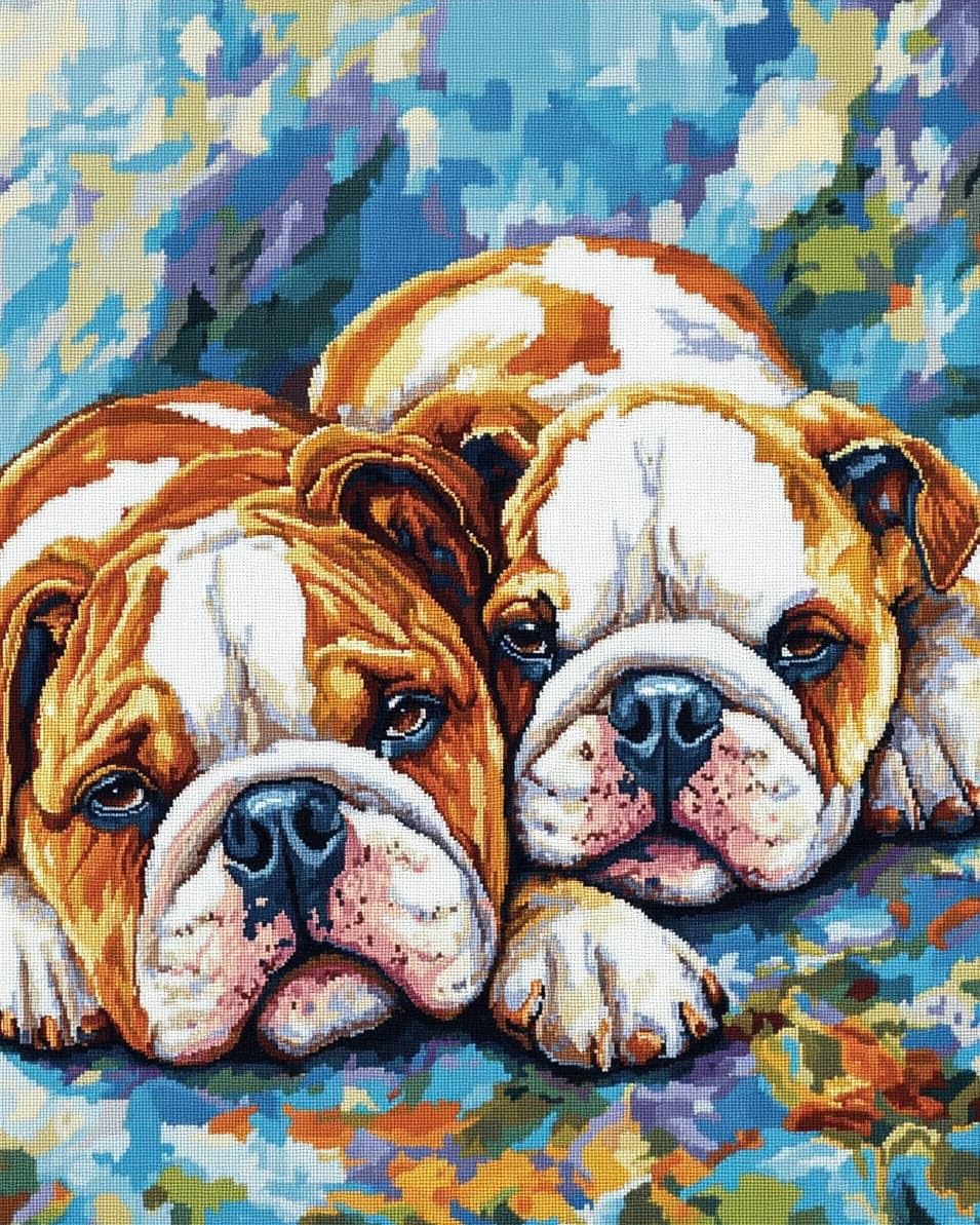 WallustrioaW Stamped Cross Stitch Kits for Adults,Two Bulldogs,11CT Cross-Stitch for Home Wall Decor DIY Embroidery Kit Needlework Crafts,40x50cm