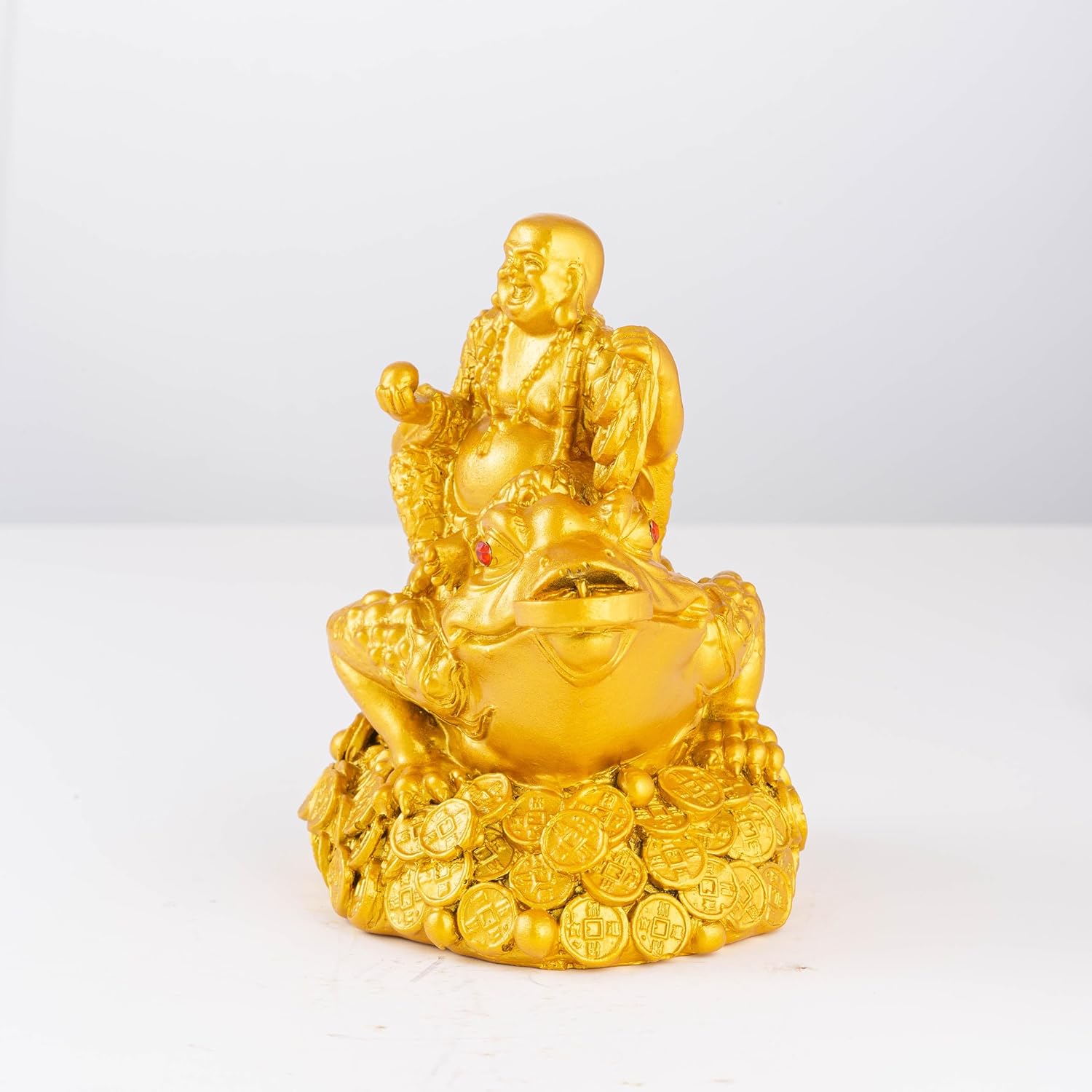 Feng Shui Laughing Buddha Money Frog，Lucky Money Toad Decorations,Ideal for Attracting Wealth(Gold Buddha)