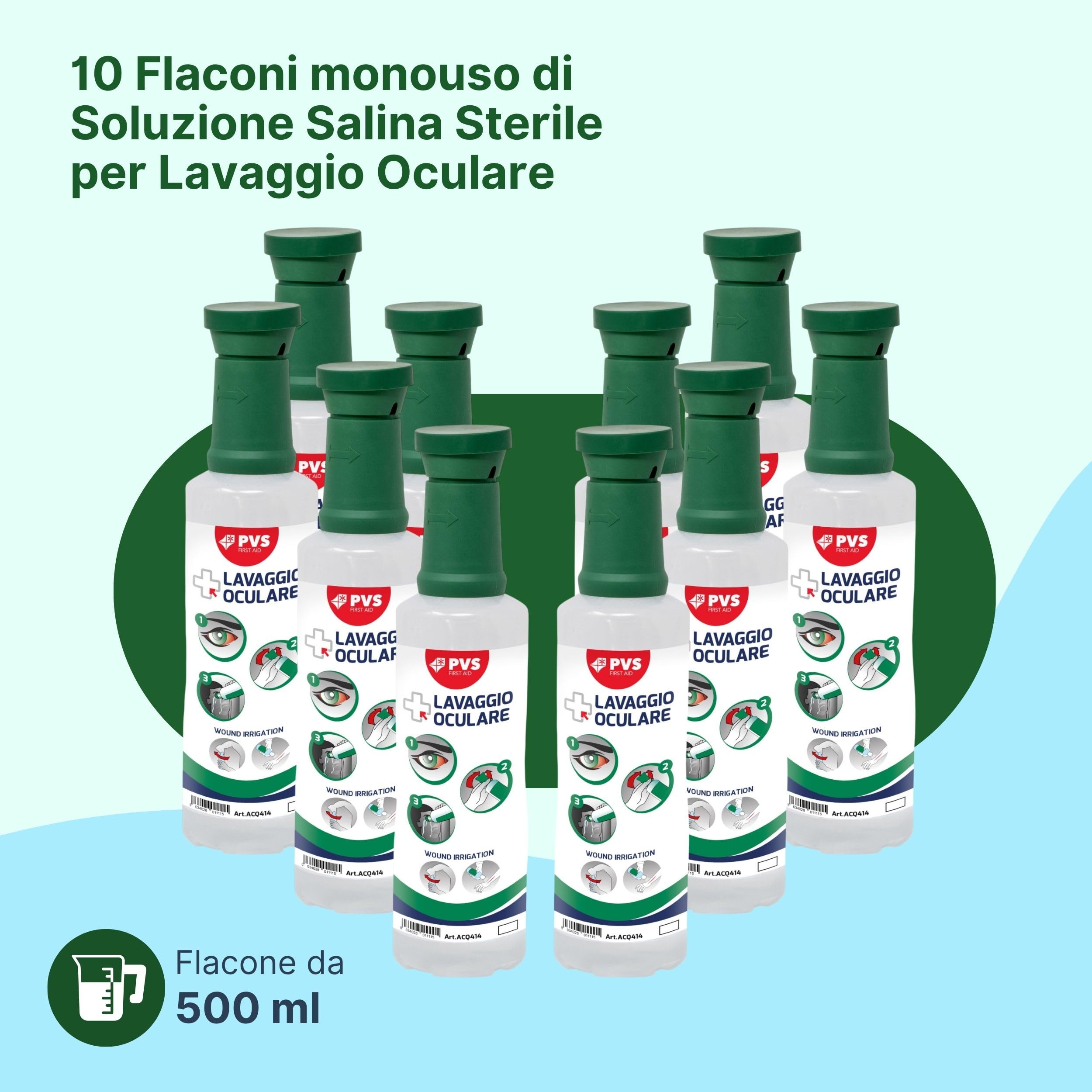 REMEDIA ONE - Soluzione Salina Sterile per Lavaggio Oculare di Primo Soccorso 10 pz - Flacone 500 ml con Tappo Monouso