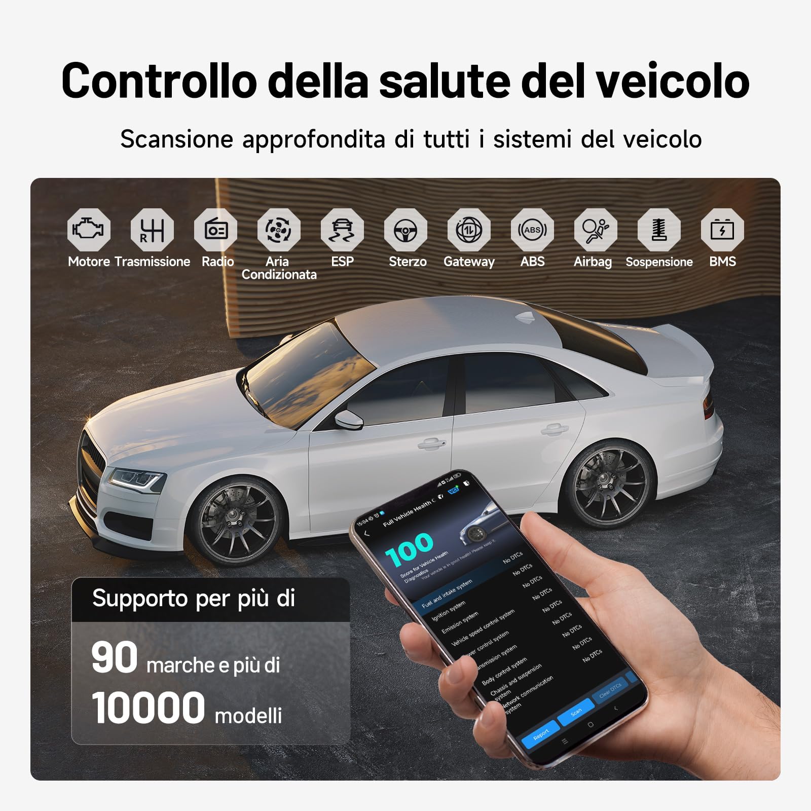 TOPDON CarPal-A OBD2 Auto Diagnostica, Bluetooth Diagnosi Auto Professionale in Italiano, 6 Servizi di Reset, AutoVIN, Ispezione Motore, Controllo Smog, Guida alle Riparazioni