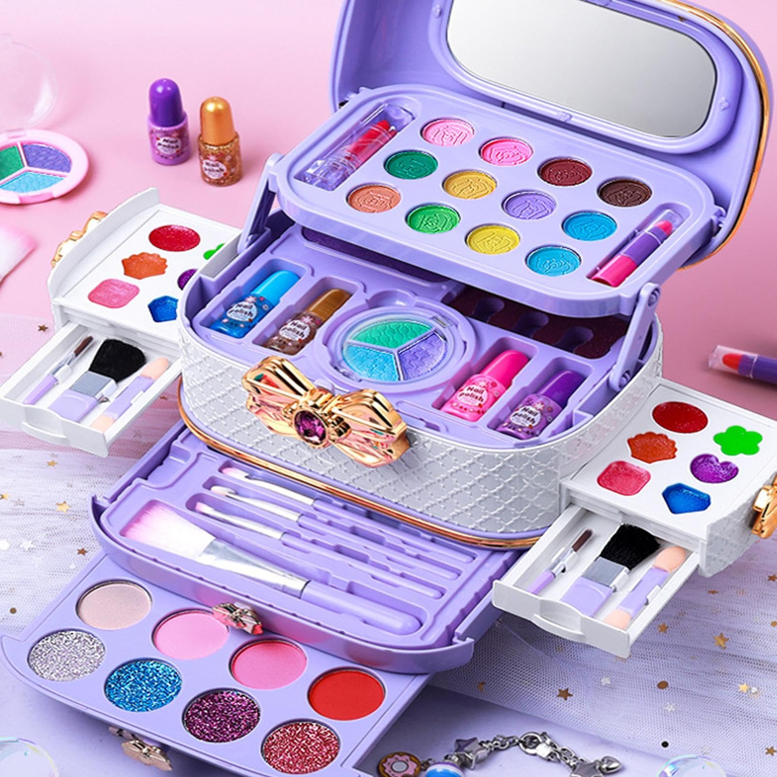 Kit Di Trucco Per Bambine - 57 Pezzi Di Giocattoli Per Bambine, Set Per Giochi Di Finzione, Set Di Trucchi Per Ragazze | Gioca A Kit Di Trucco, Set Lavabili Per Bambini Per Bambine E Giochi Di Complea