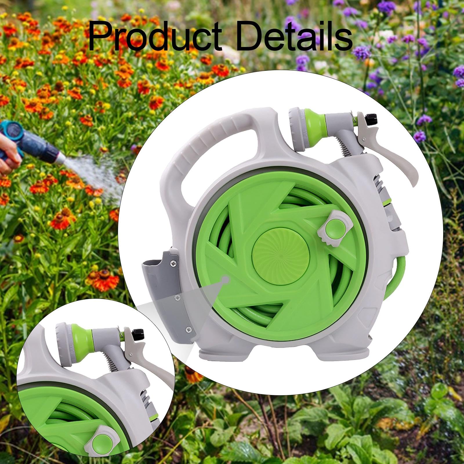Carro Portátil Rociador Manguera Tubo Agua Organizador Compacto Material PP Adecuado para Limpieza de Ventanas Patios Lavado de Coches Riego de, Verde